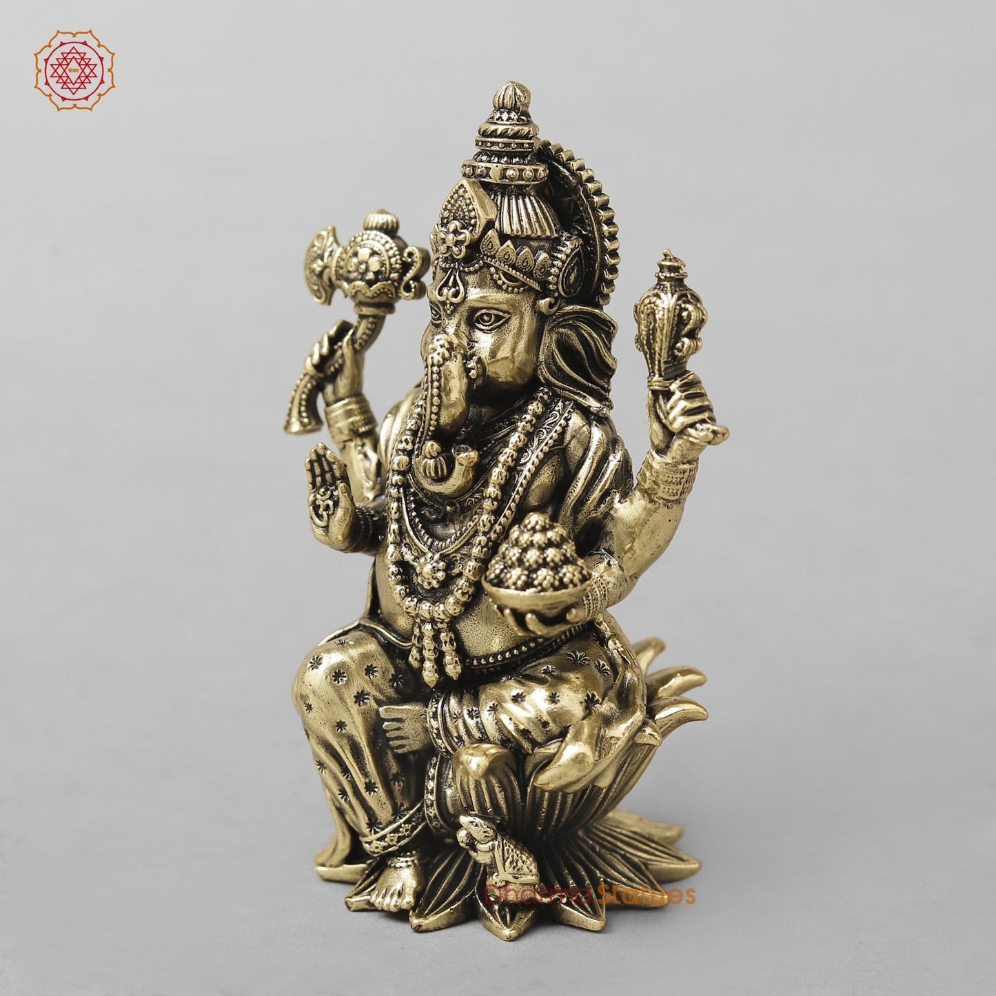 Brass Ganesh Seated on Lotus Fine 4”