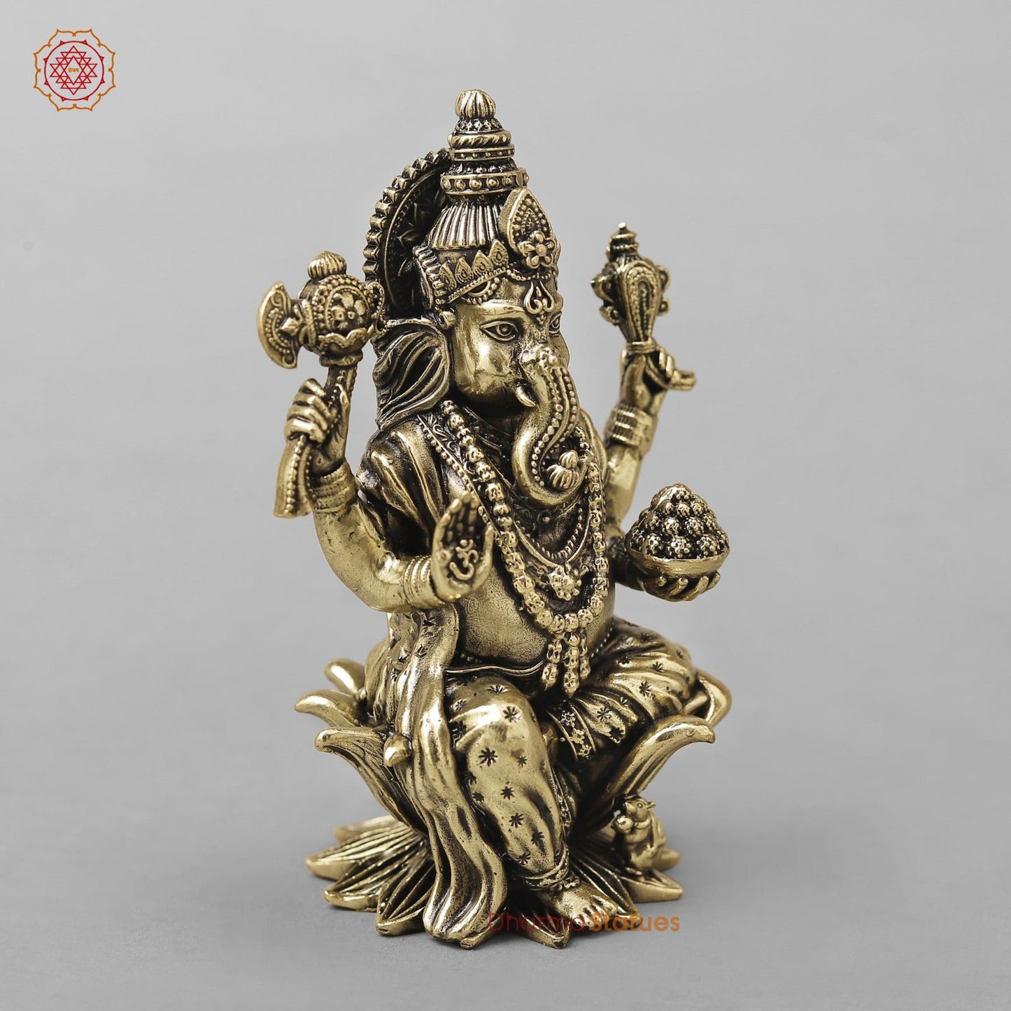 Brass Ganesh Seated on Lotus Fine 4”