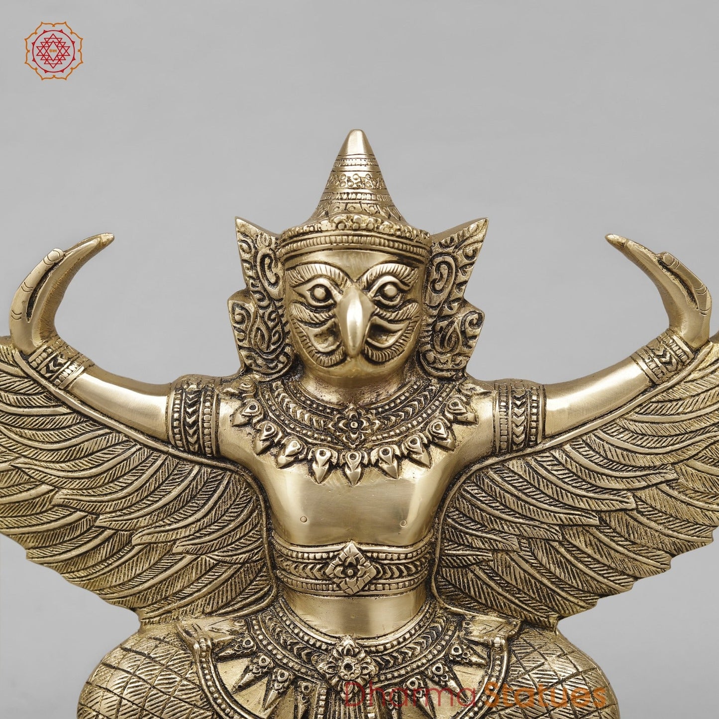 Brass Garuda Seated with Wide Wings, Smooth Finish 12”