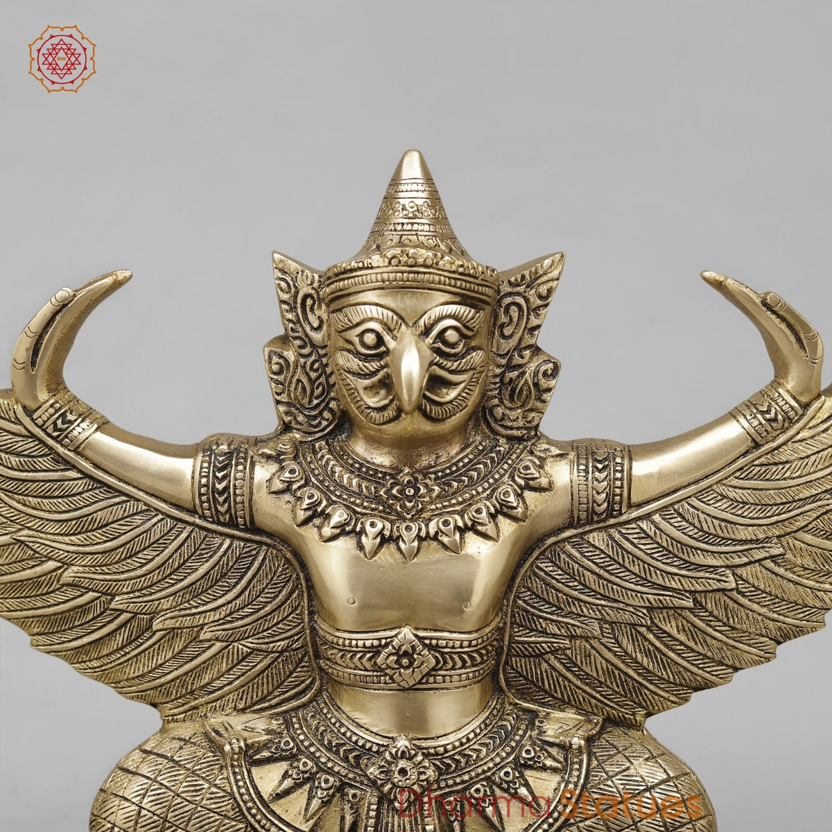 Brass Garuda Seated with Wide Wings, Smooth Finish 12”