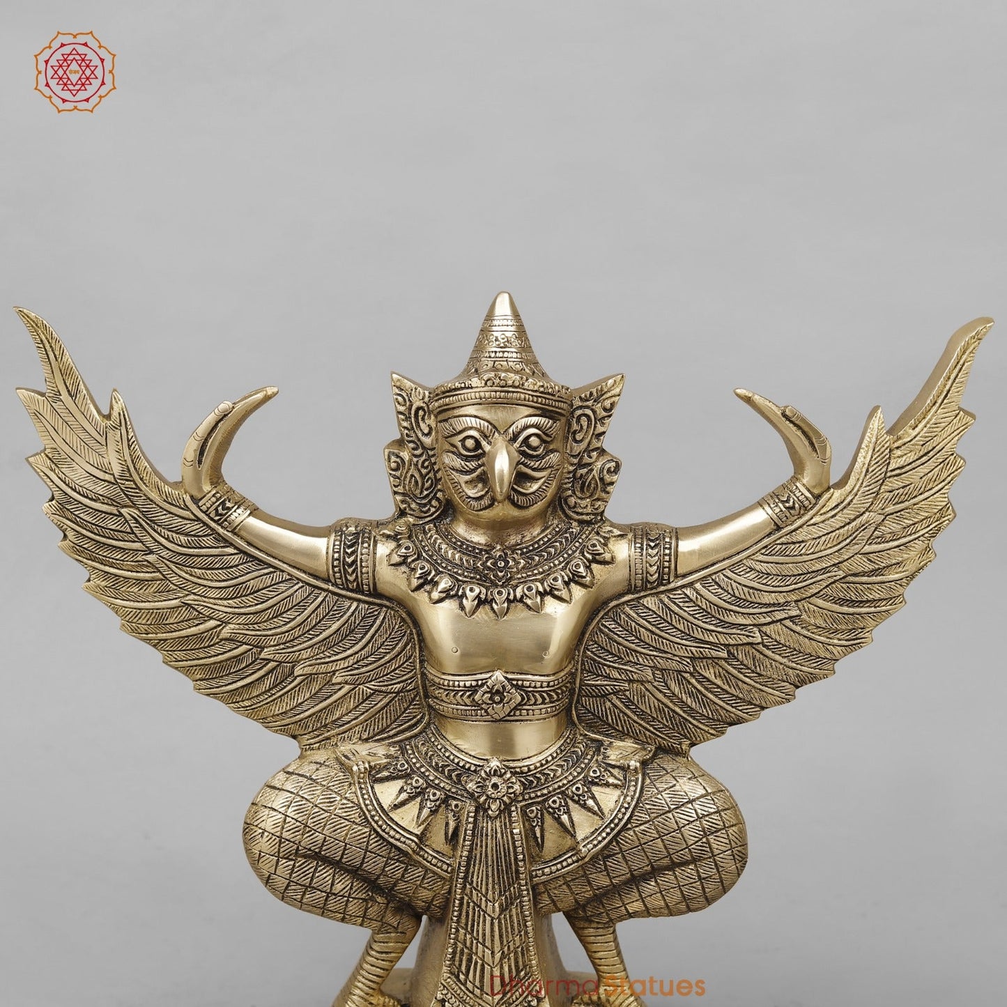 Brass Garuda Seated with Wide Wings, Smooth Finish 12”