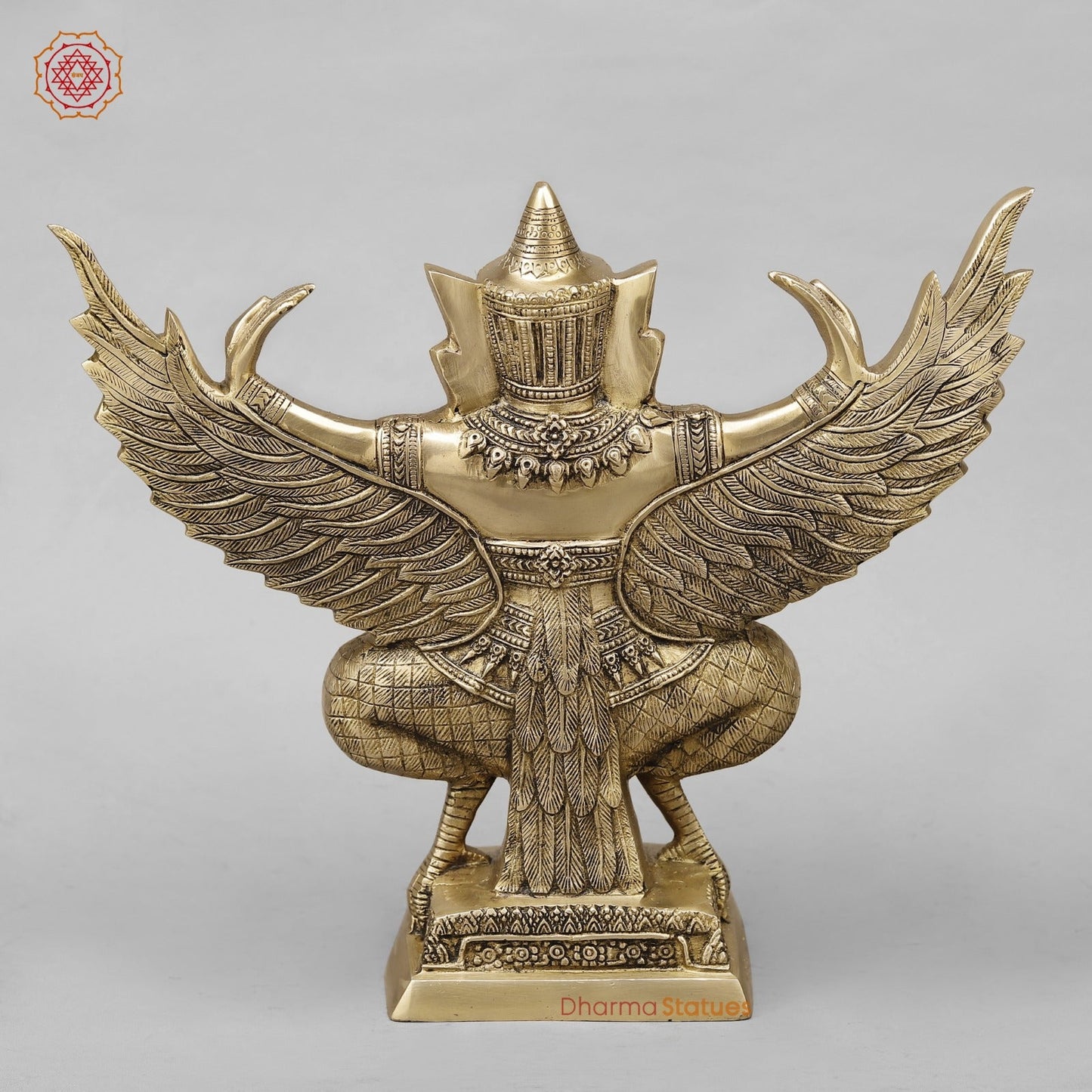Brass Garuda Seated with Wide Wings, Smooth Finish 12”