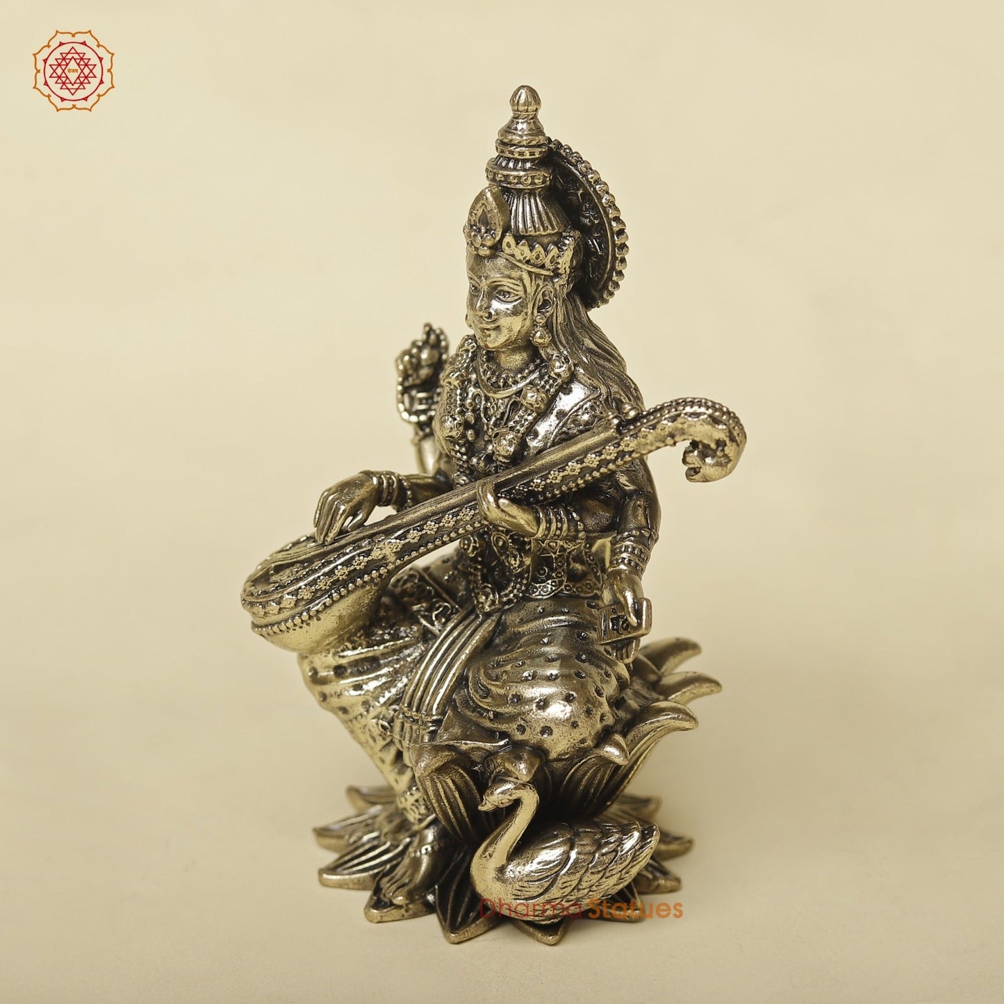 Brass Saraswati With Swan Seated Fine 4”