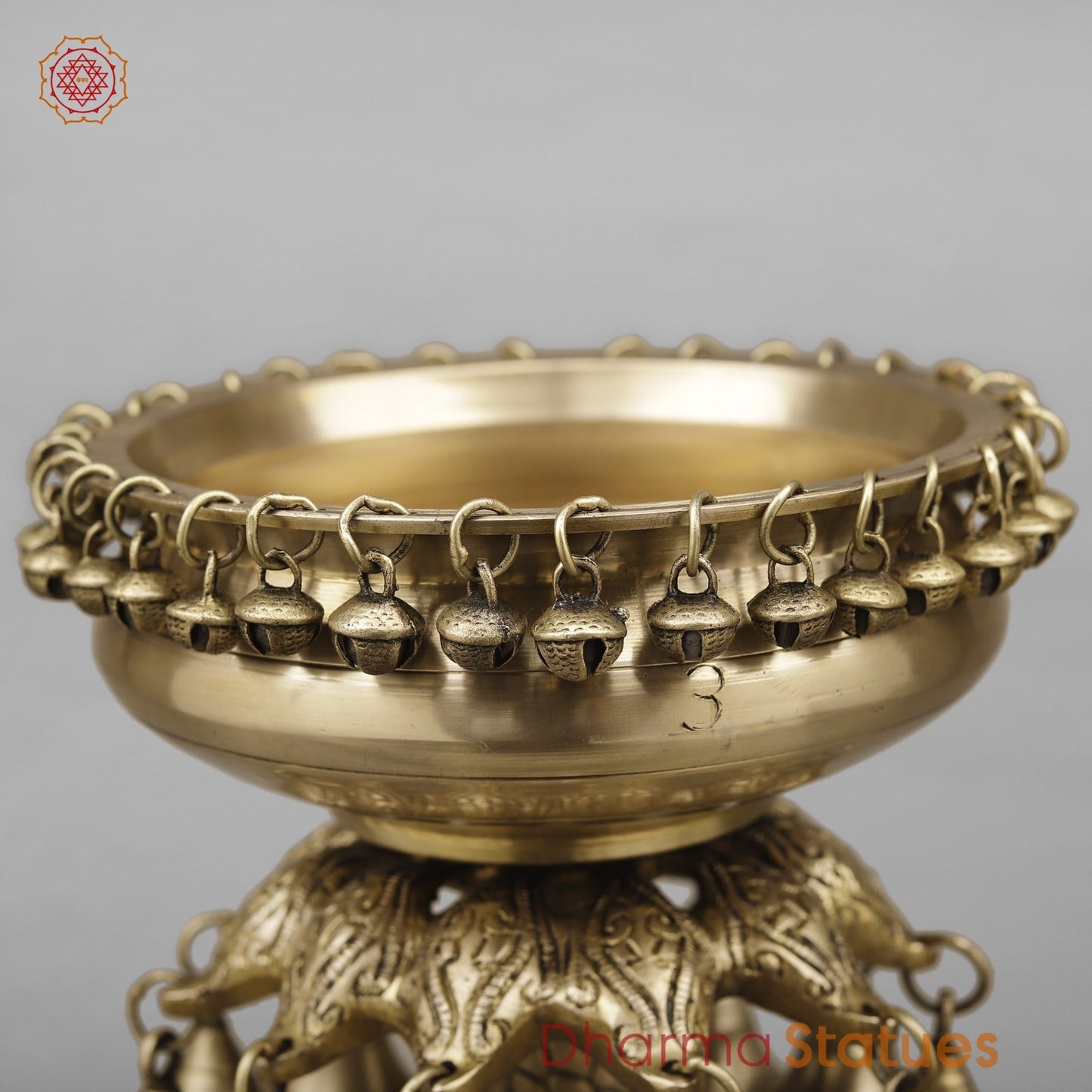 Brass Finish Urli With Ghungroo, Smooth Finish 16.5”