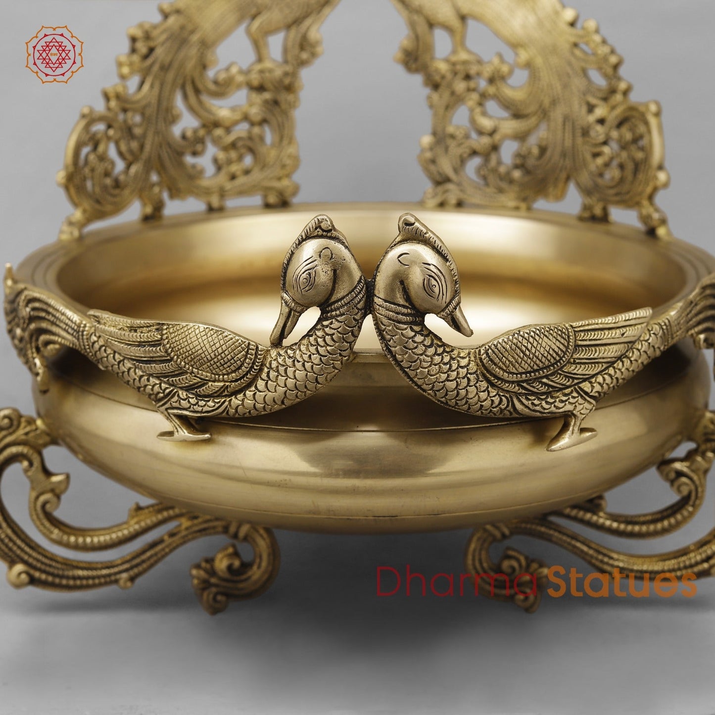 Brass Double Peacock Urli Fine, Smooth Finish 16”