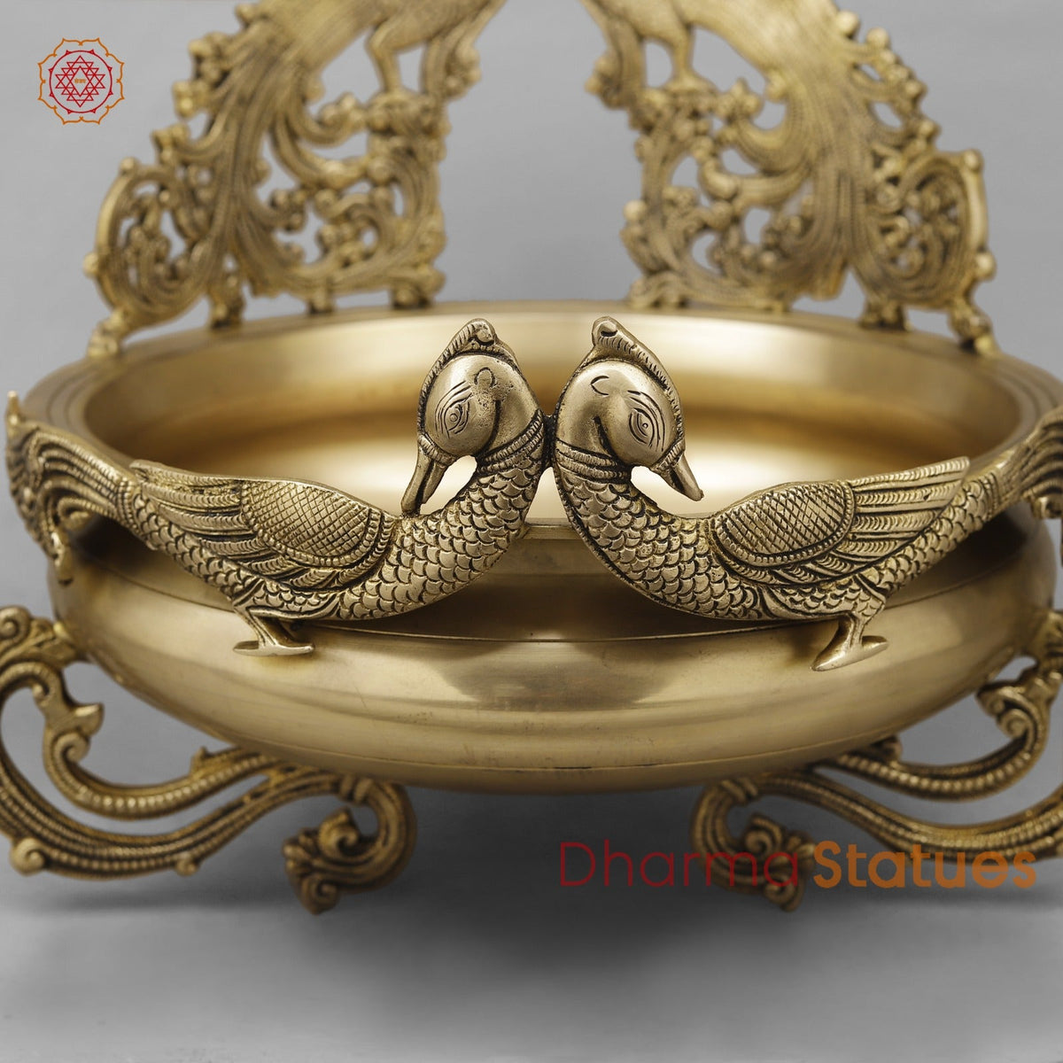 Brass Double Peacock Urli Fine, Smooth Finish 16”