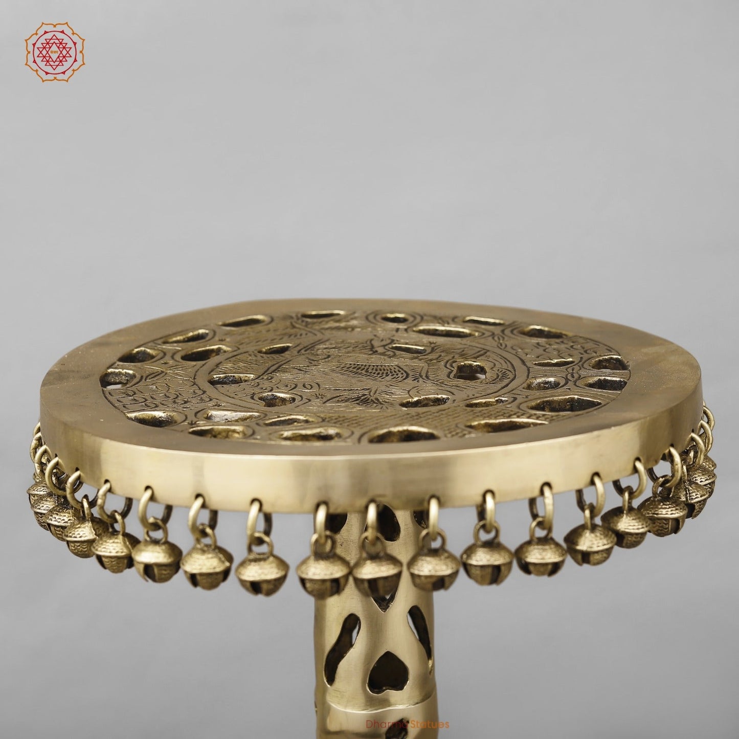 Brass Pedestal Chowki With Jali work, smooth finish 19.5”