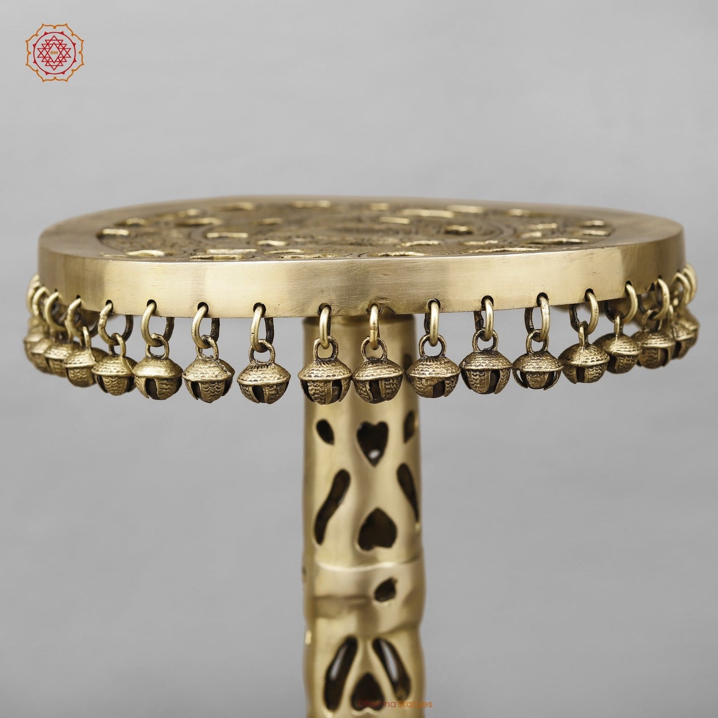 Brass Pedestal Chowki With Jali work, smooth finish 19.5”