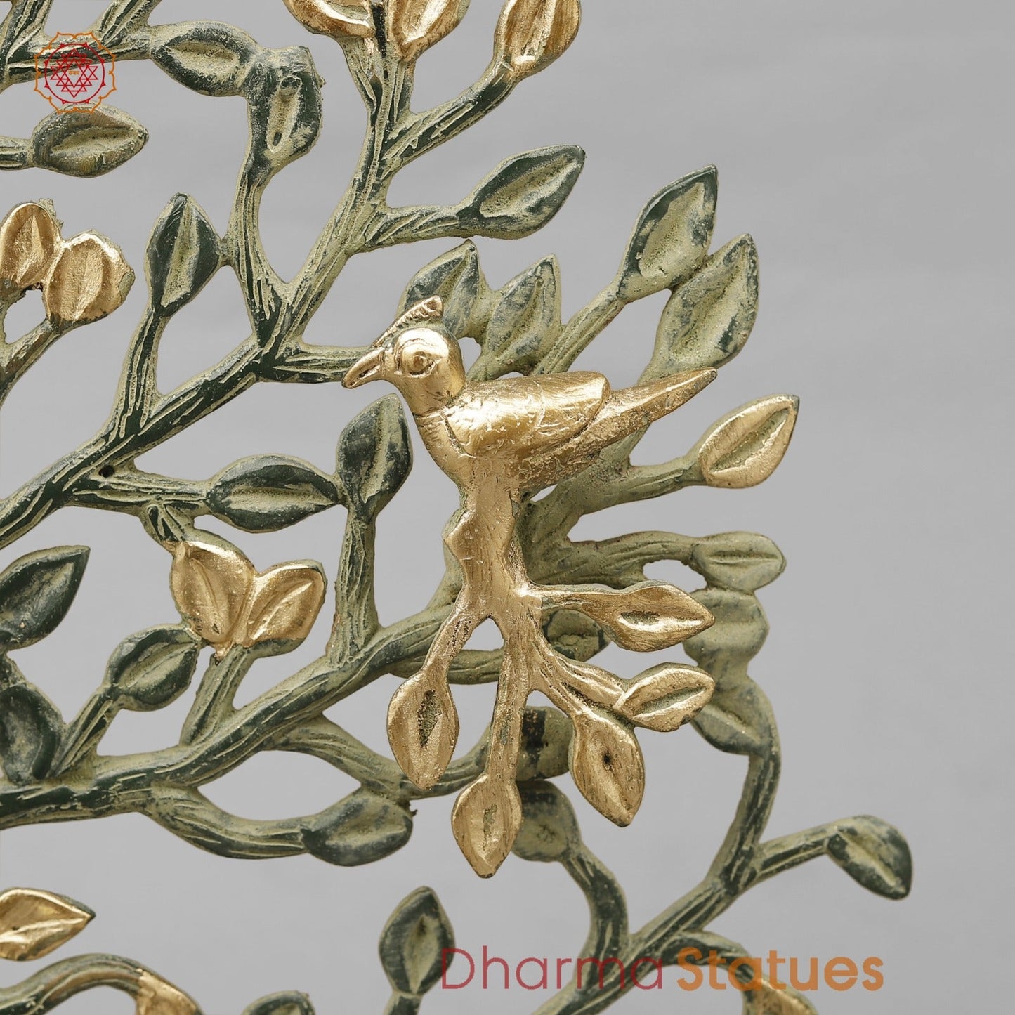 Brass Tree With Tea Lite Holder Fine, Green Gold Finish 17”
