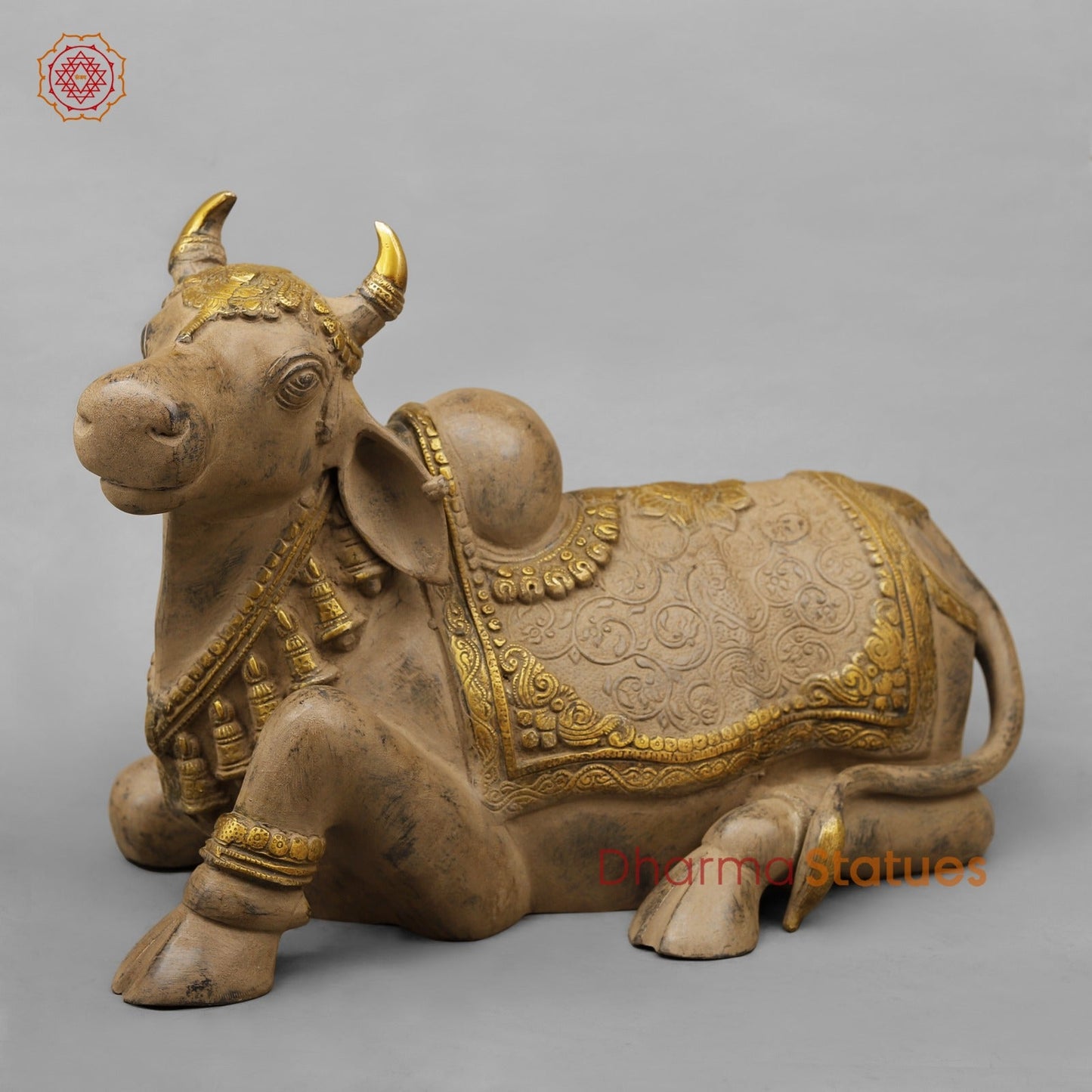 Brass Nandi seated Fine, Antique Patina 20”