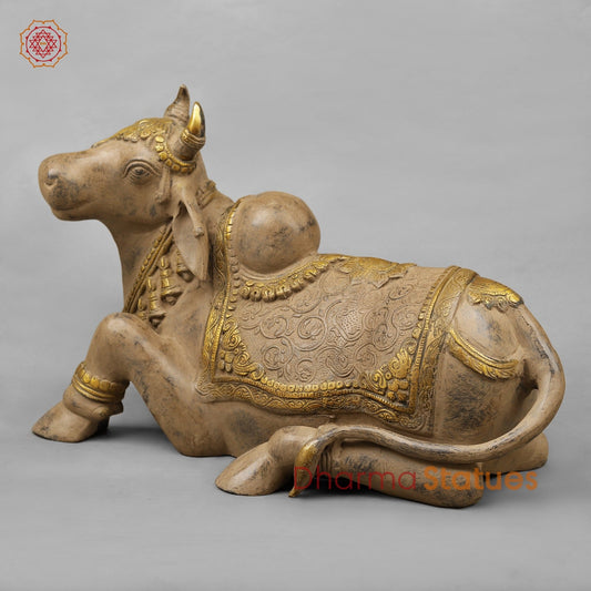 Brass Nandi seated Fine, Antique Patina 20”