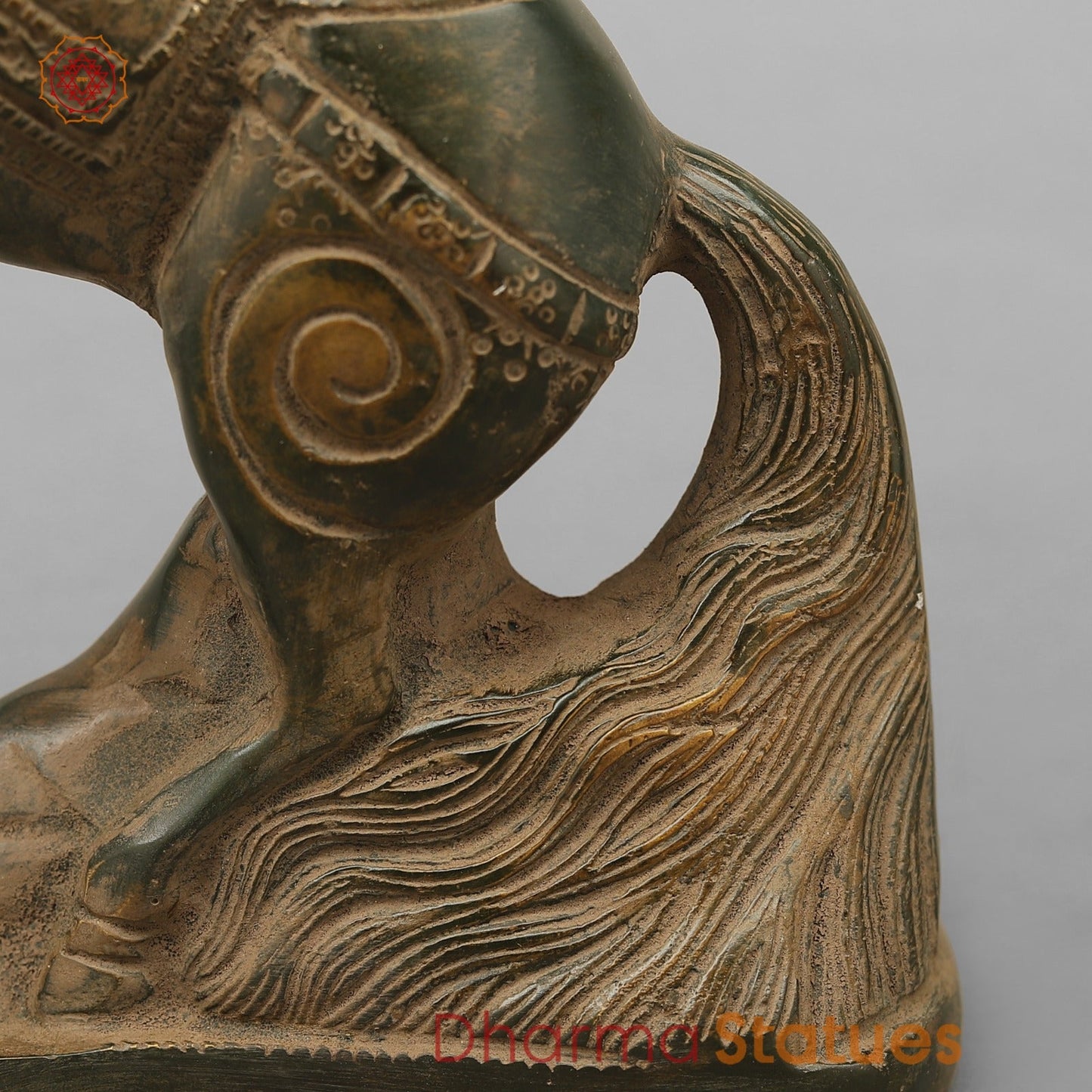 Brass Horse Jumping Showpiece, Green Antique finish 8.5”