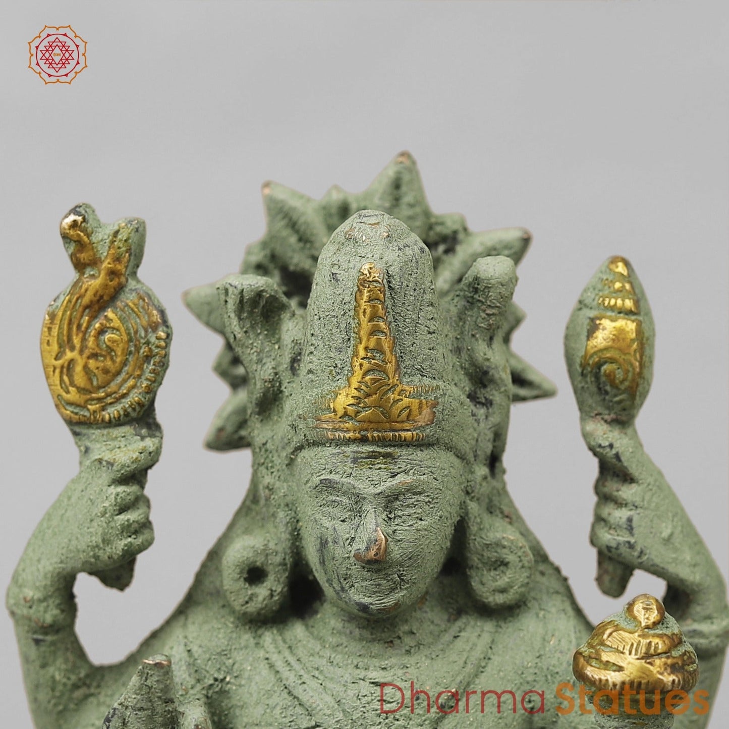 Brass Vishnu Garuda, Green Antique Finish 8”