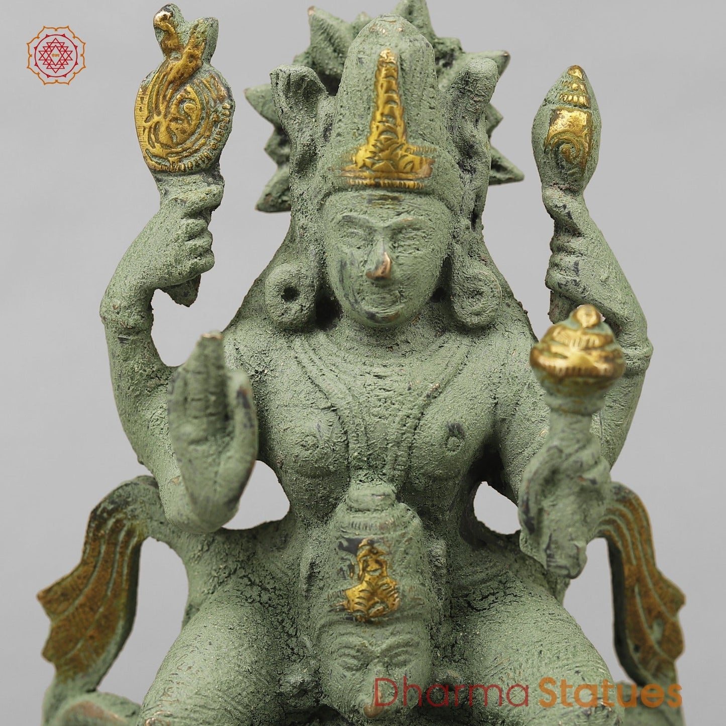 Brass Vishnu Garuda, Green Antique Finish 8”