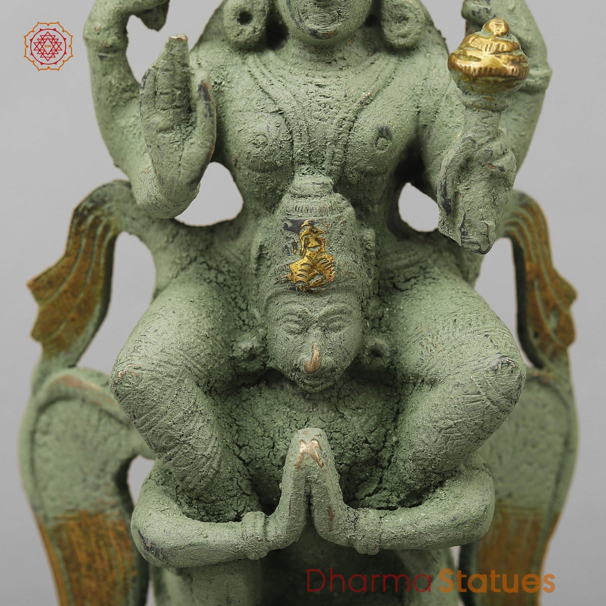 Brass Vishnu Garuda, Green Antique Finish 8”