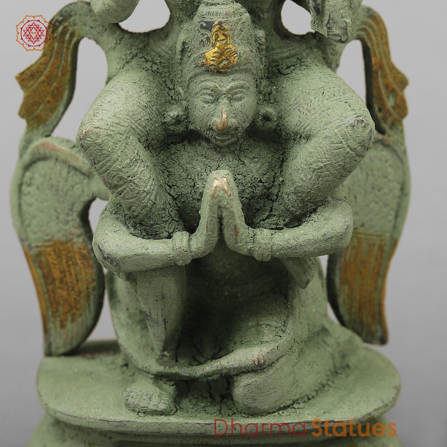Brass Vishnu Garuda, Green Antique Finish 8”