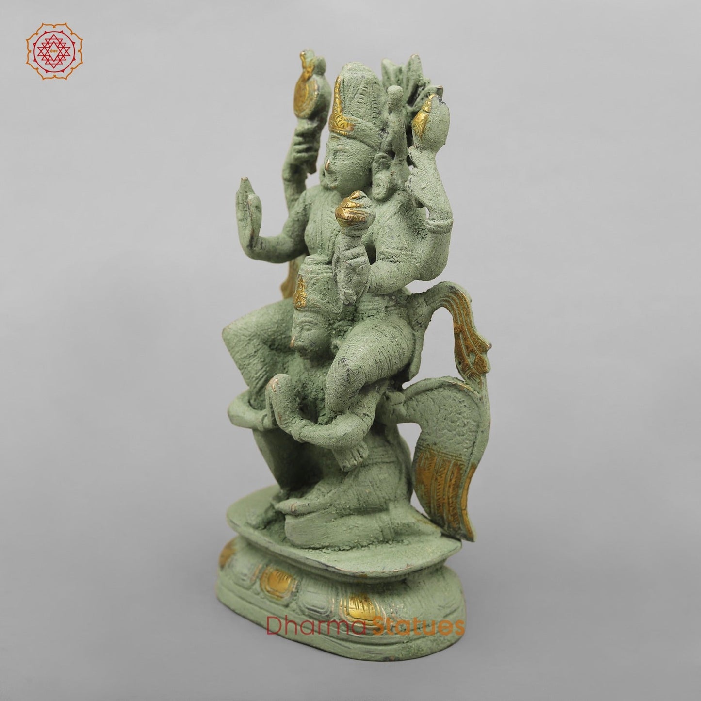 Brass Vishnu Garuda, Green Antique Finish 8”