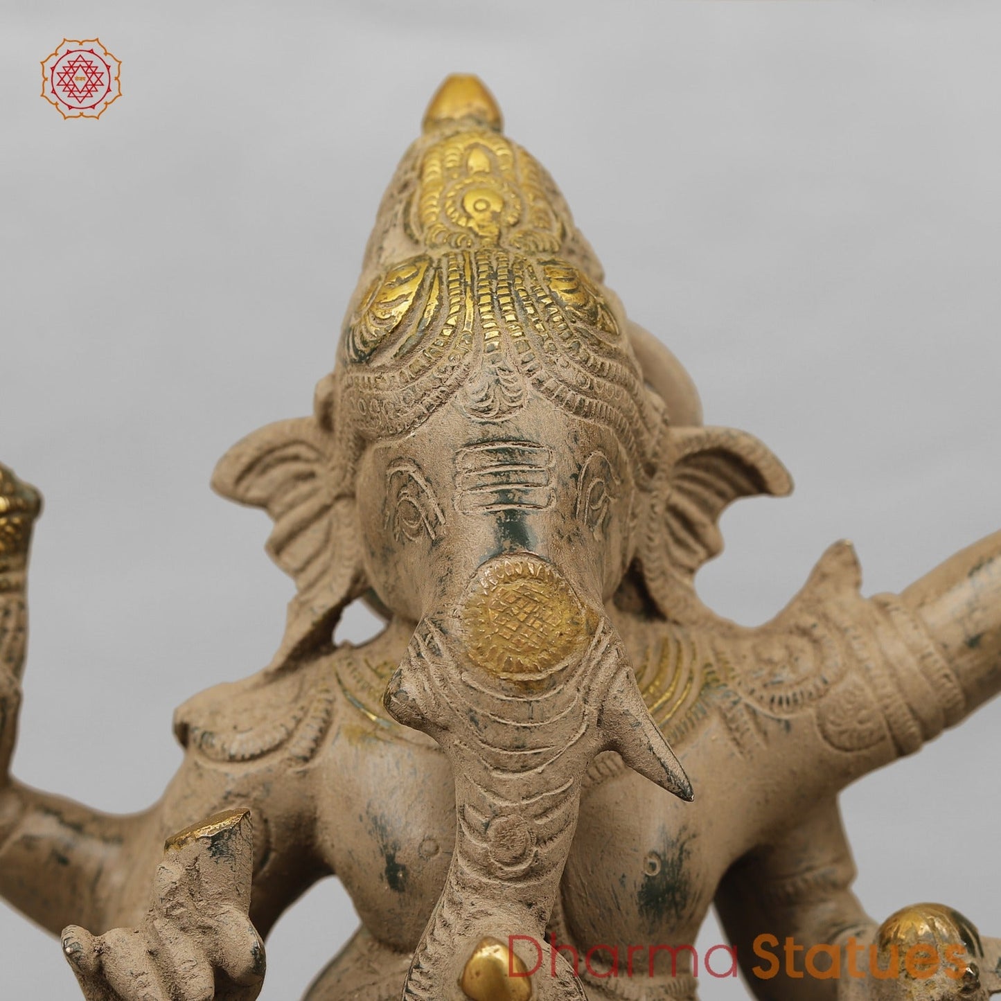 Brass Ganesh Dancing with Rat, Antique finish 13”