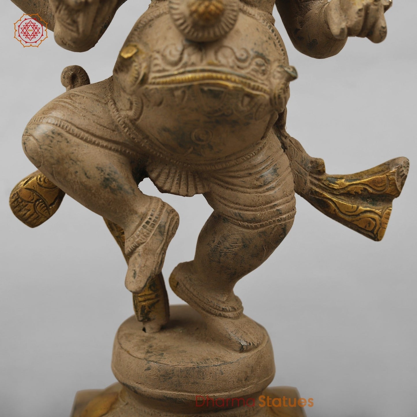 Brass Ganesh Dancing with Rat, Antique finish 13”