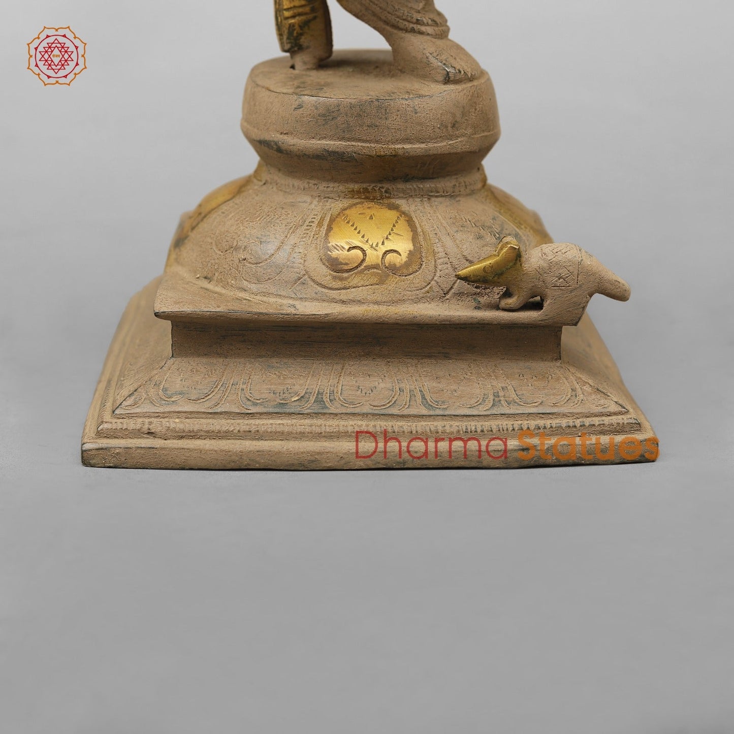 Brass Ganesh Dancing with Rat, Antique finish 13”