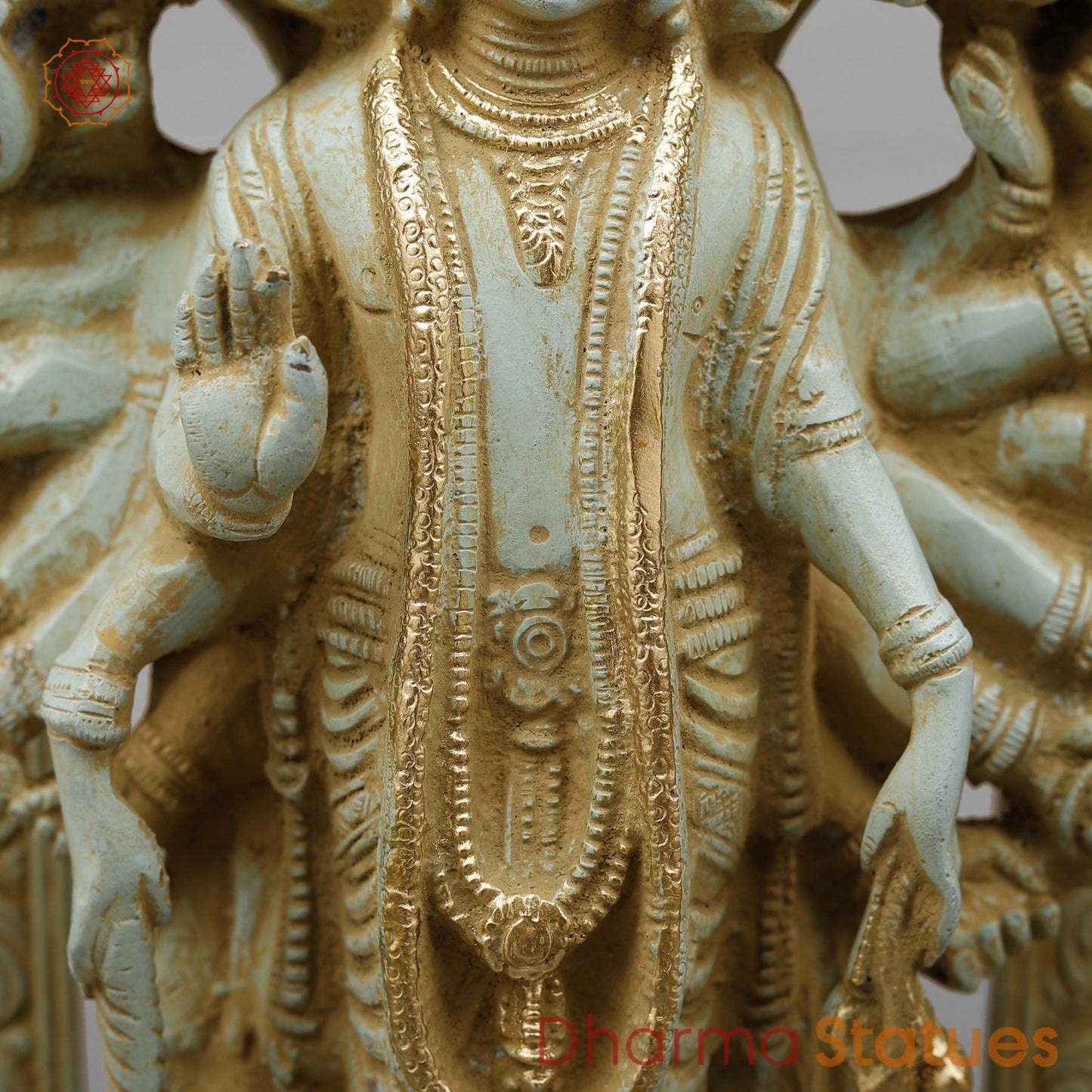 Brass Viratroop Vishnu with Arch, Antique green Finish 14”