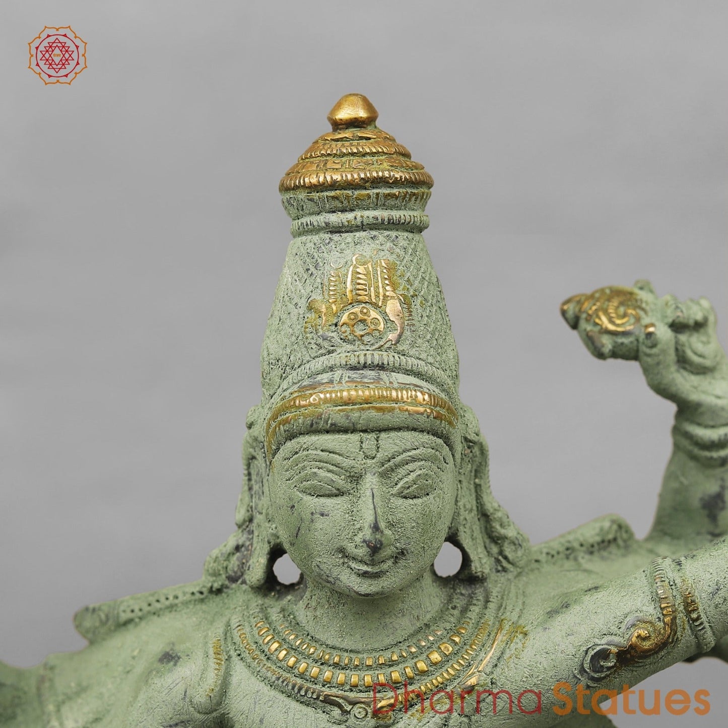 Brass Perumal Standing, Green Antique Finish 16.5”