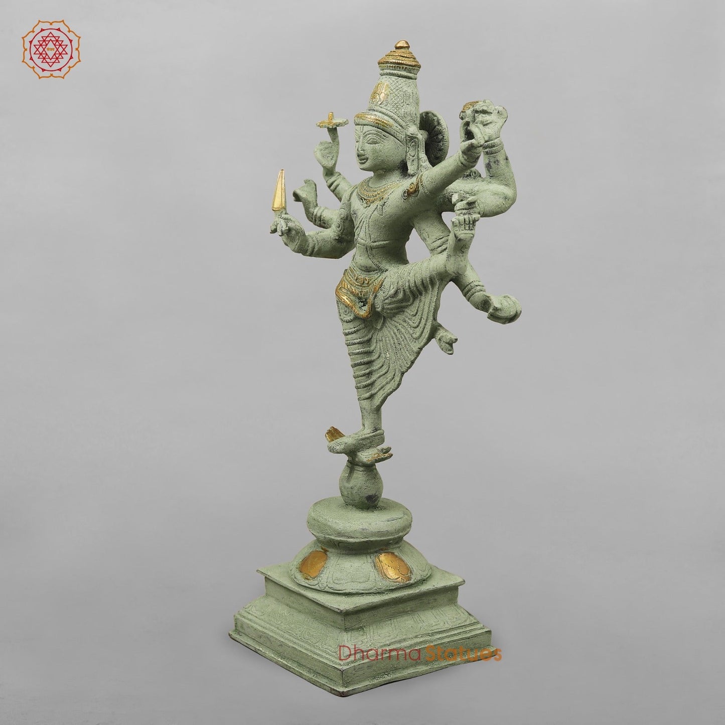 Brass Perumal Standing, Green Antique Finish 16.5”