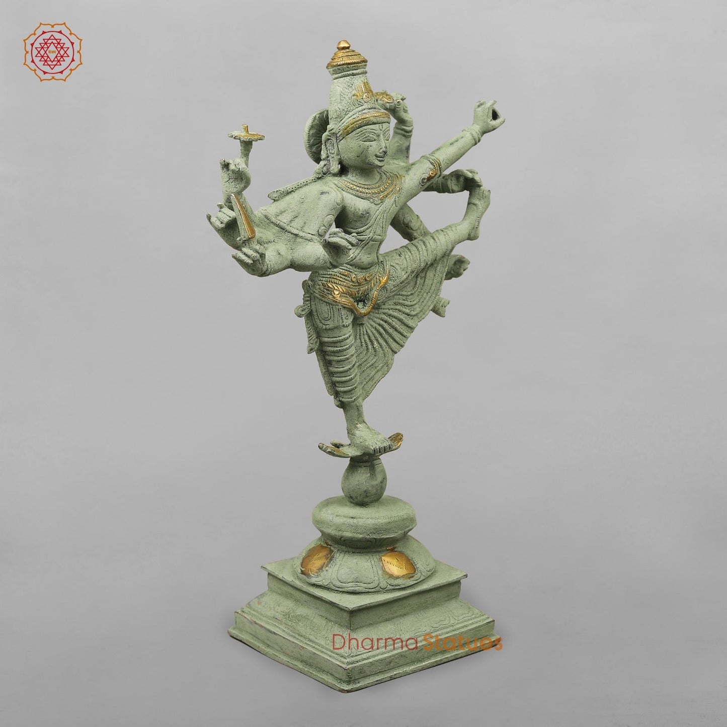 Brass Perumal Standing, Green Antique Finish 16.5”