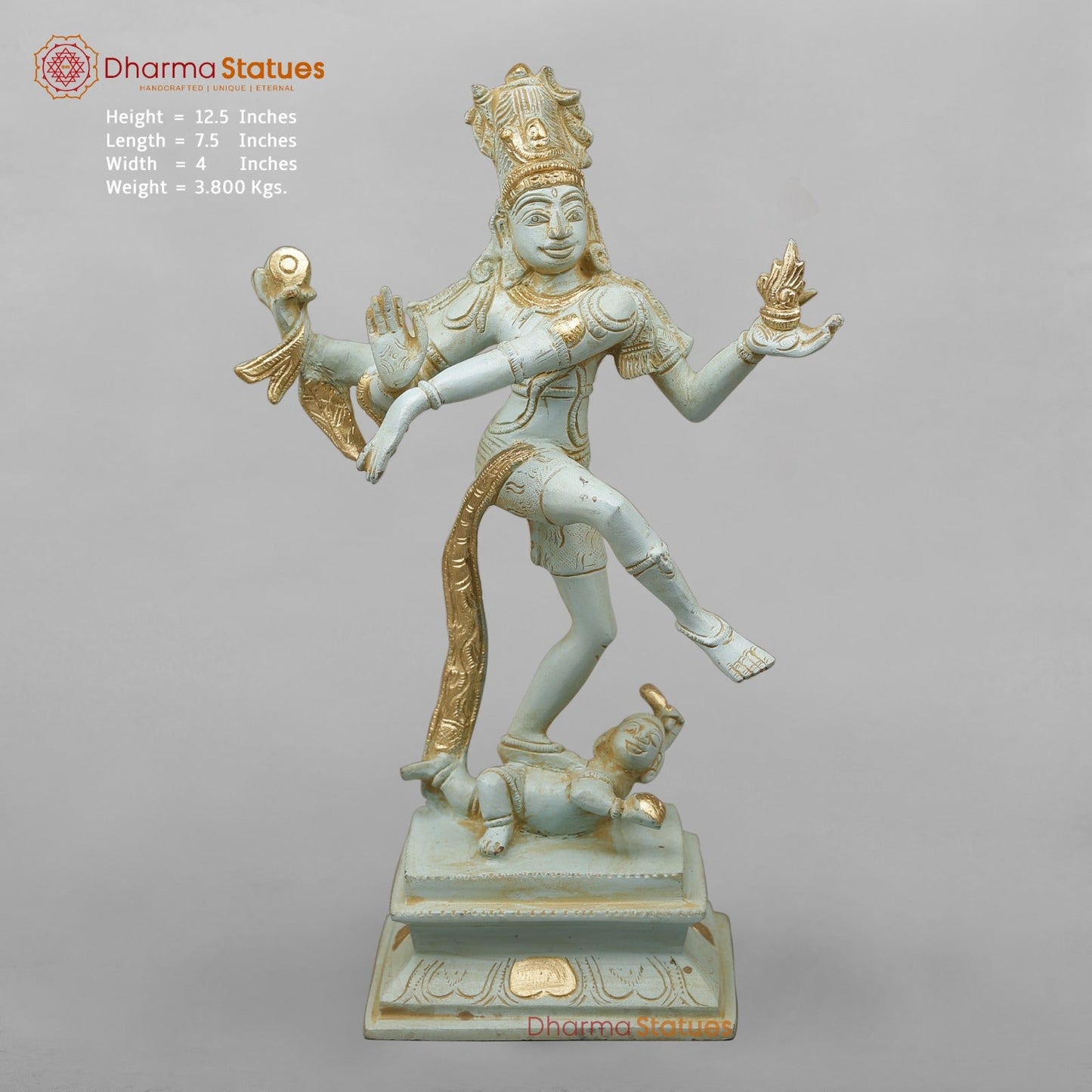 Brass Dancing Shiva Fine,Antique Blue and Gold finish 12.5”