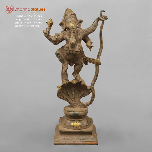 Brass Kalinga Ganesh Dancing, Antique finish 12.5”