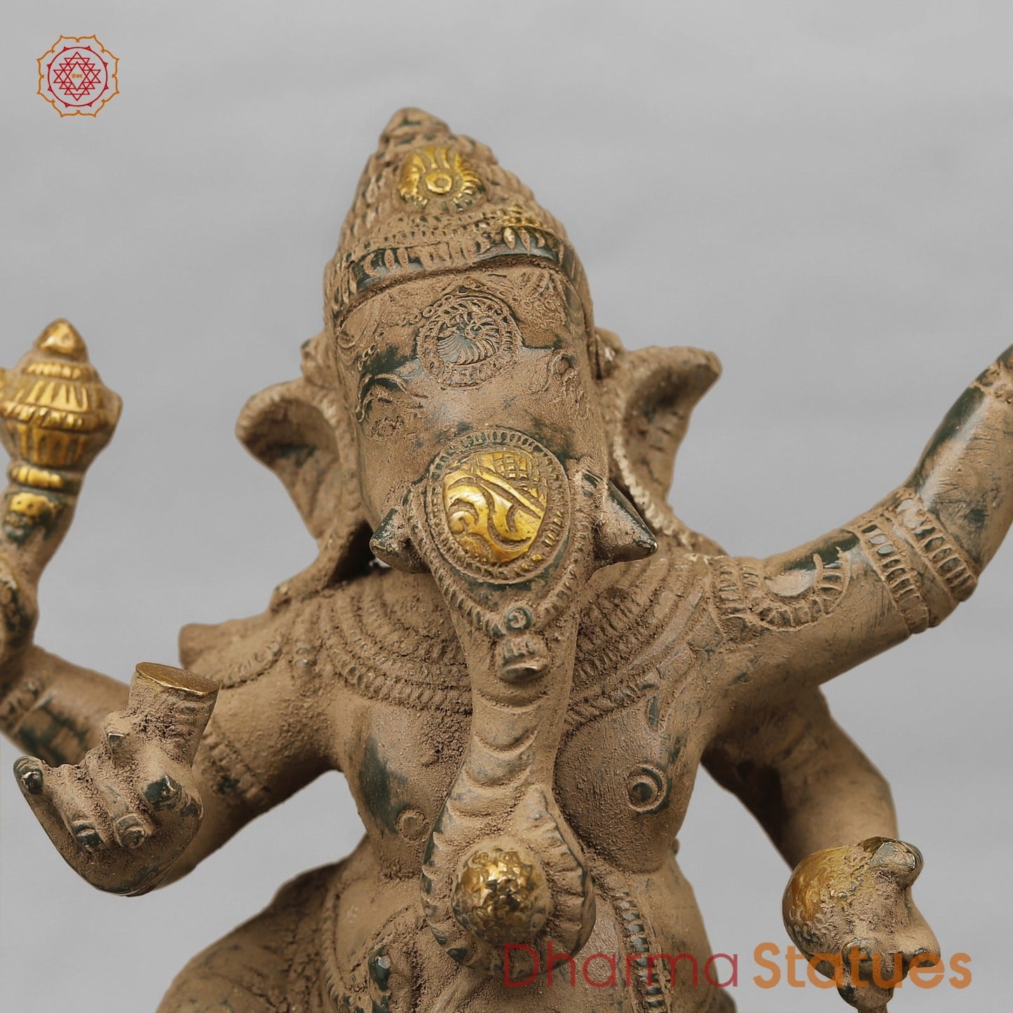 Brass Kalinga Ganesh Dancing, Antique finish 12.5”