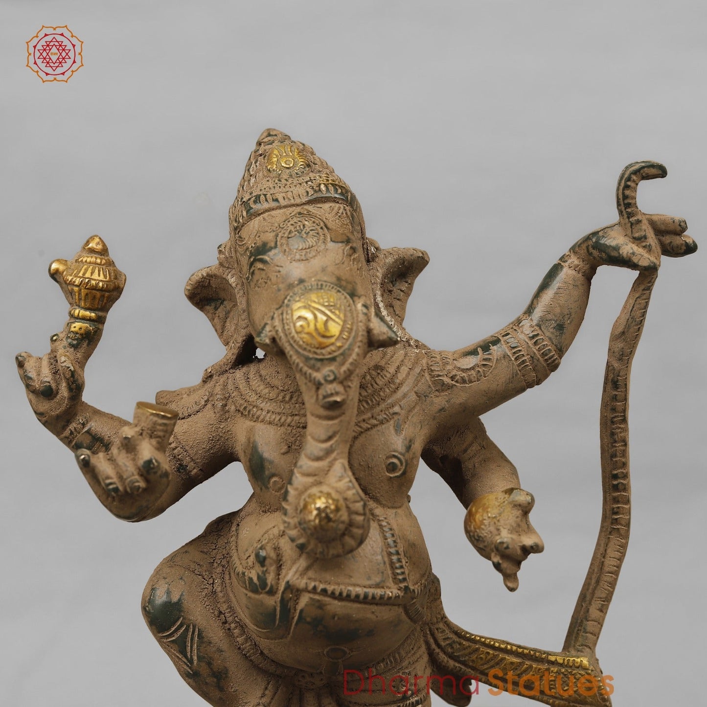 Brass Kalinga Ganesh Dancing, Antique finish 12.5”