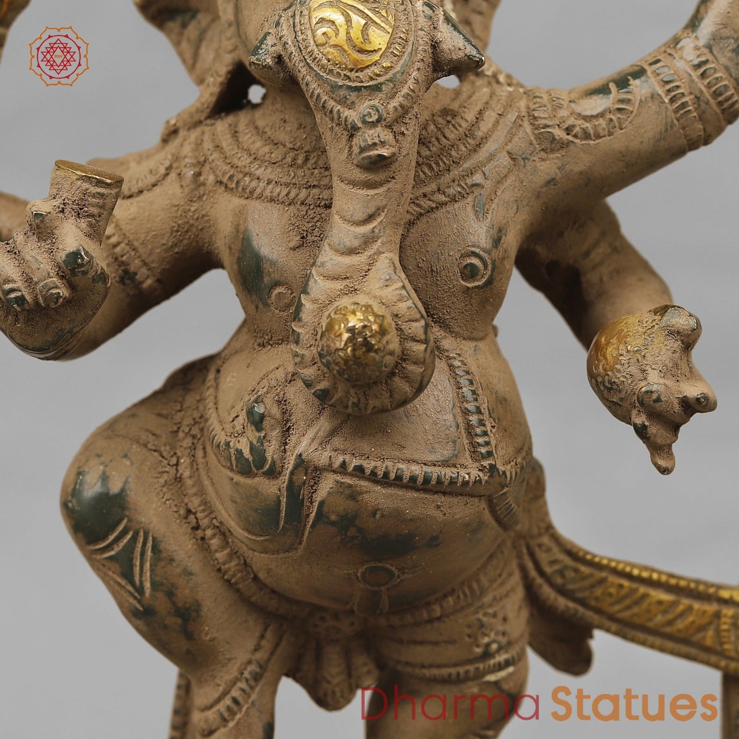 Brass Kalinga Ganesh Dancing, Antique finish 12.5”