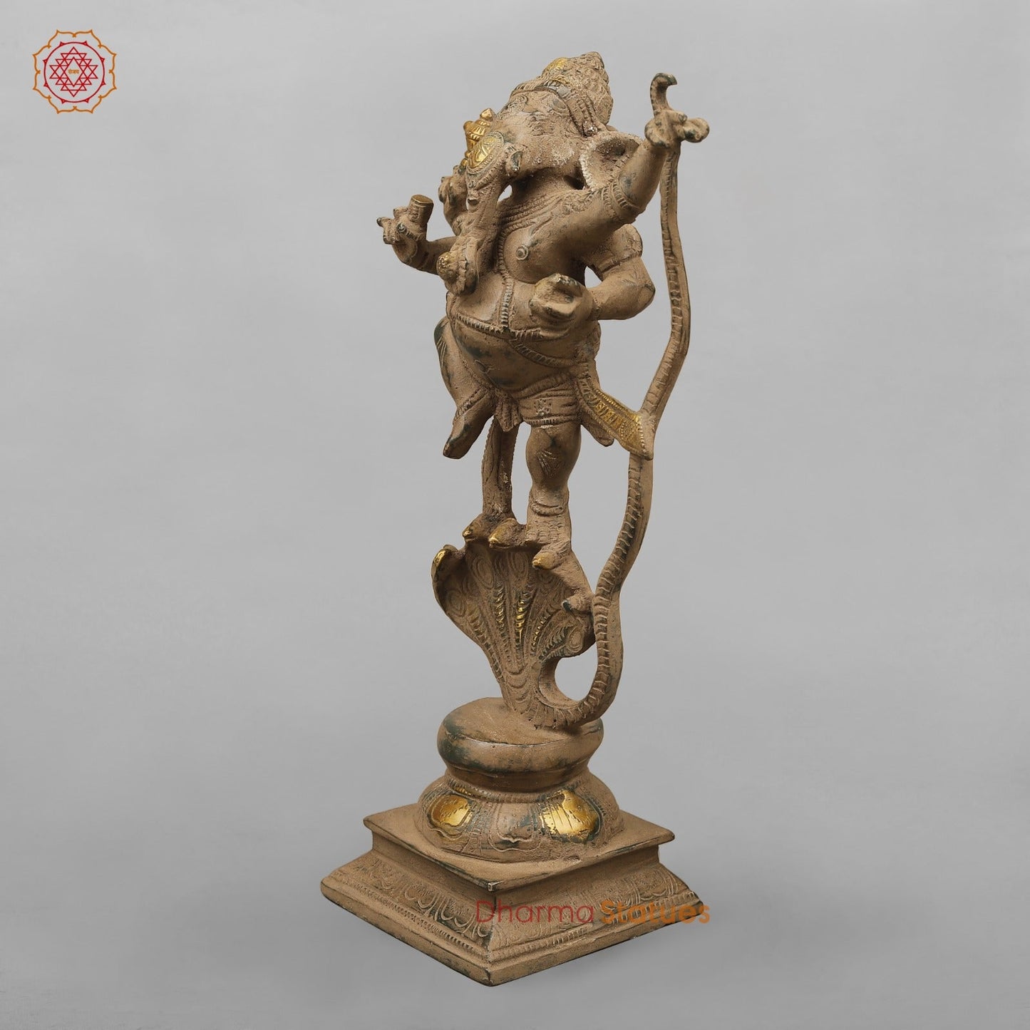 Brass Kalinga Ganesh Dancing, Antique finish 12.5”