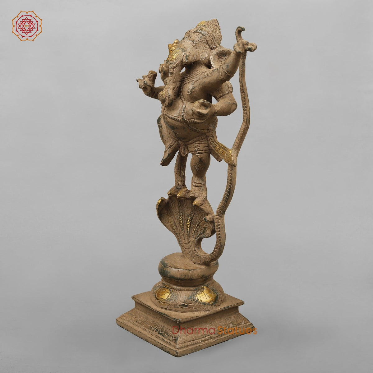 Brass Kalinga Ganesh Dancing, Antique finish 12.5”