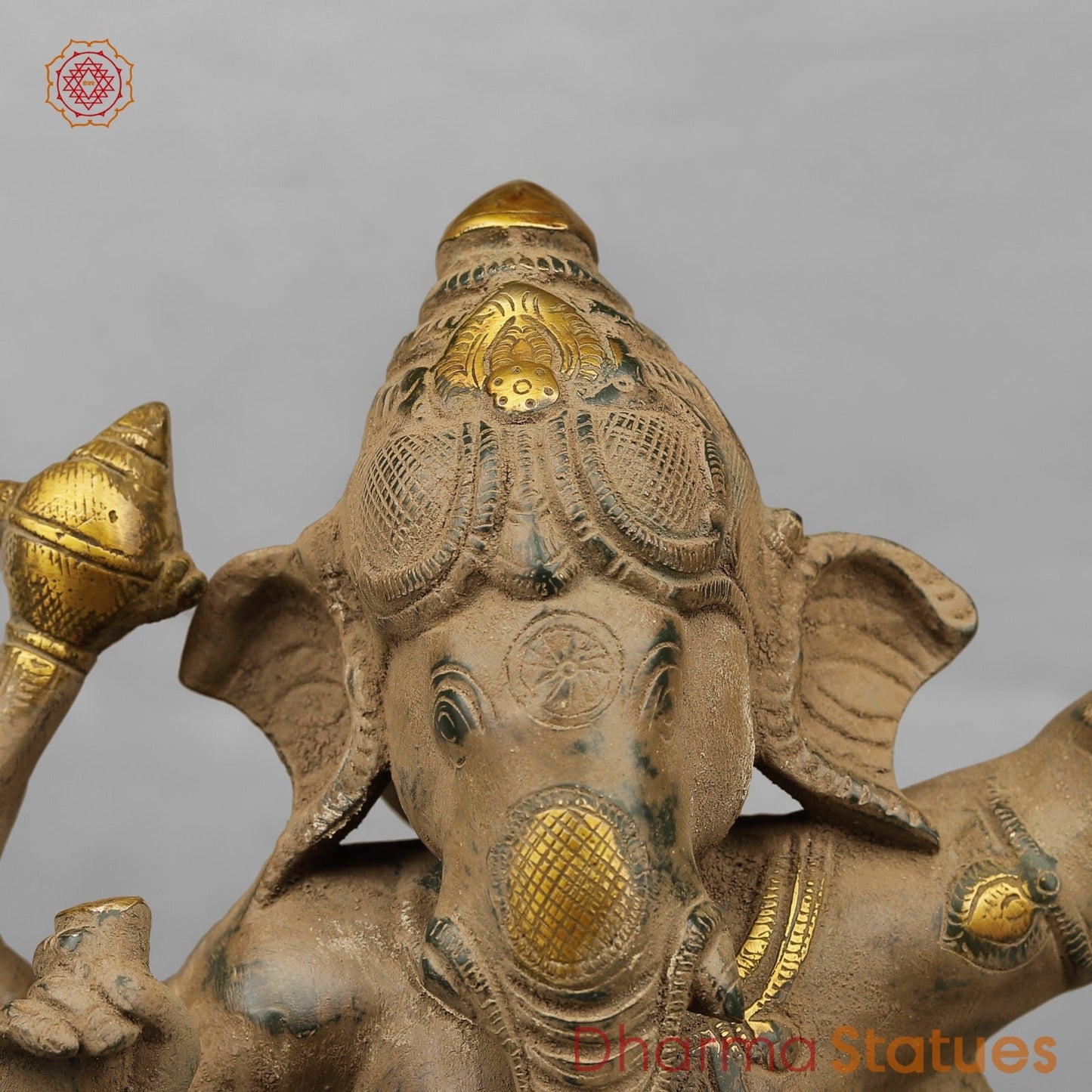 Brass Ganesh Dancing with Rat, Antique finish 18”