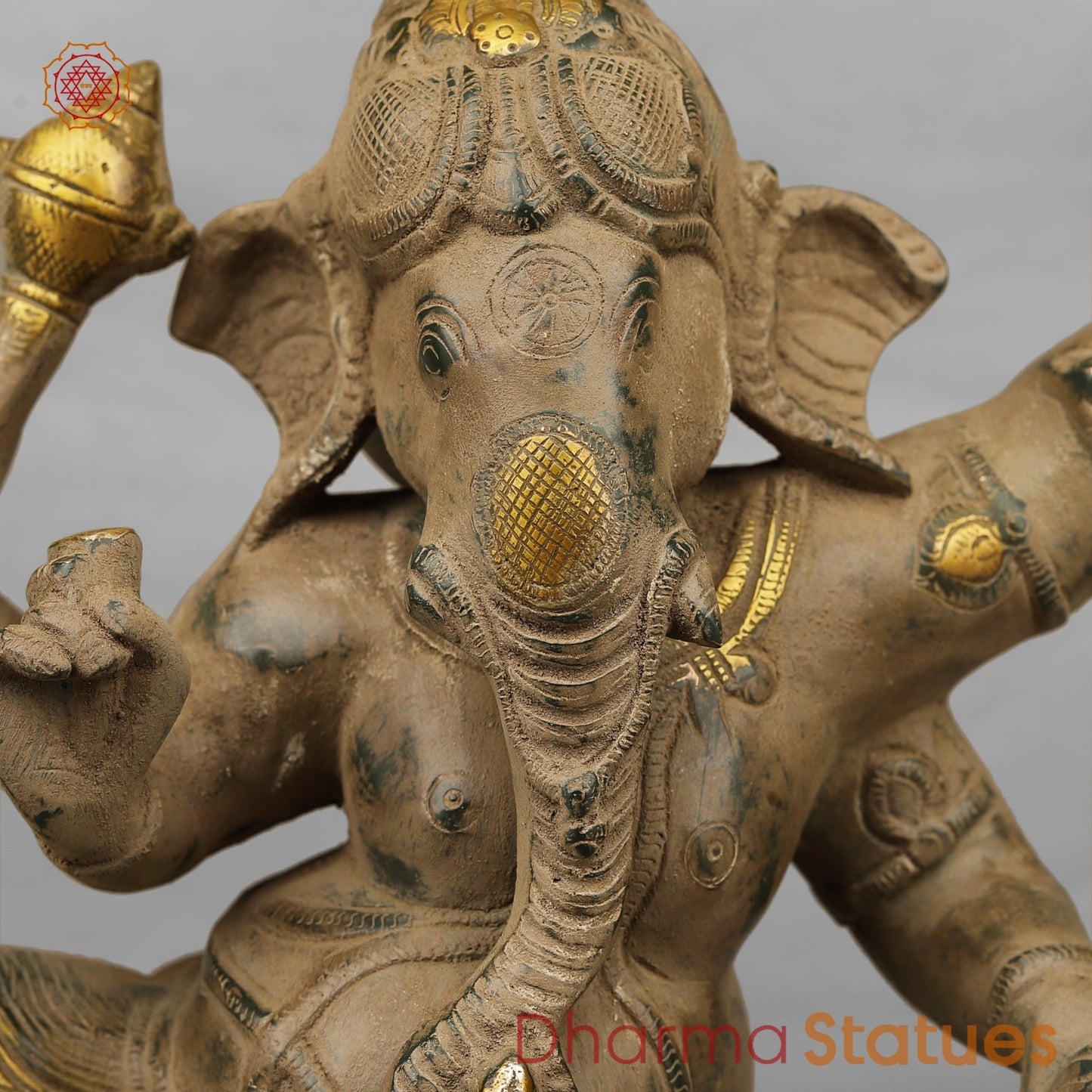 Brass Ganesh Dancing with Rat, Antique finish 18”