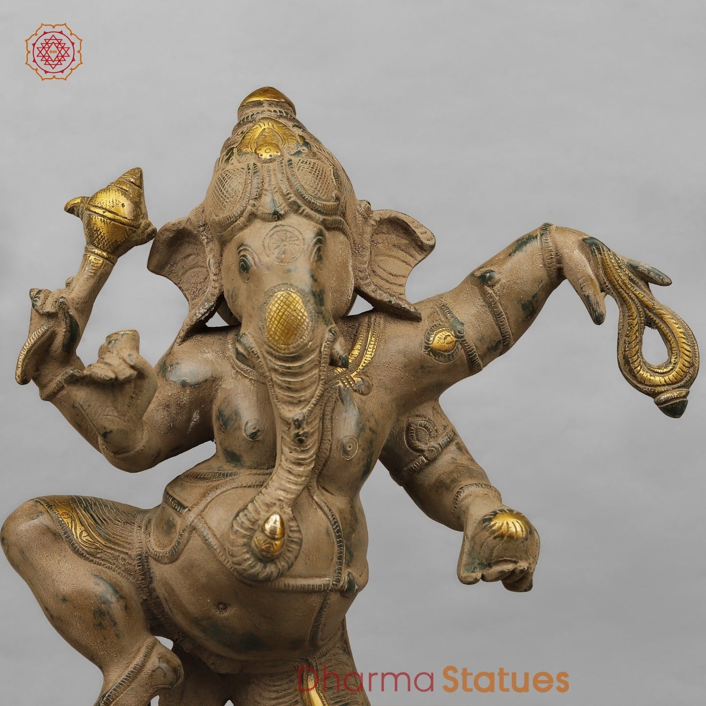 Brass Ganesh Dancing with Rat, Antique finish 18”