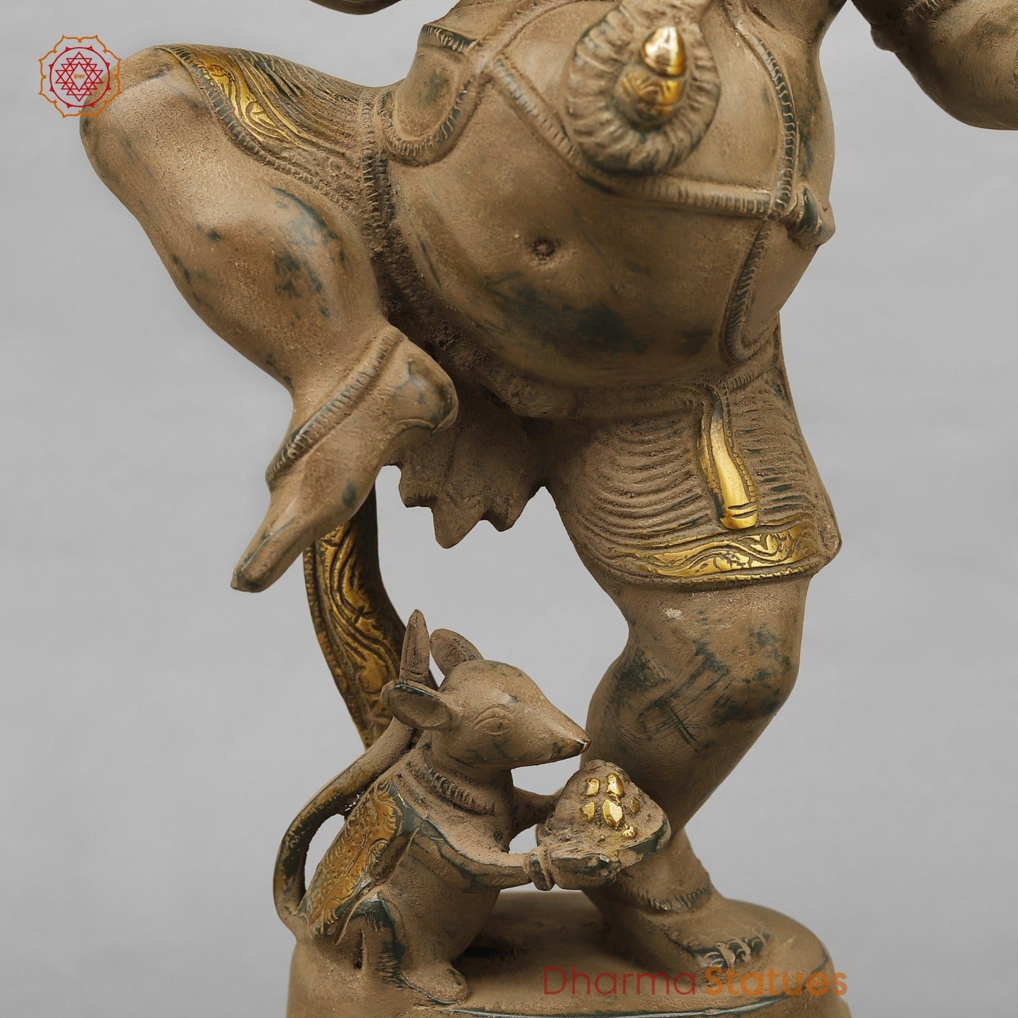Brass Ganesh Dancing with Rat, Antique finish 18”