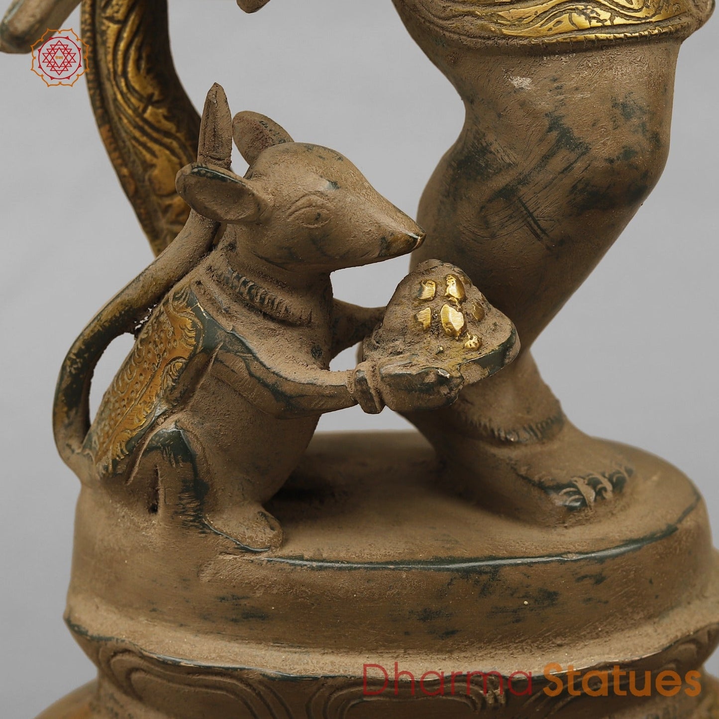 Brass Ganesh Dancing with Rat, Antique finish 18”
