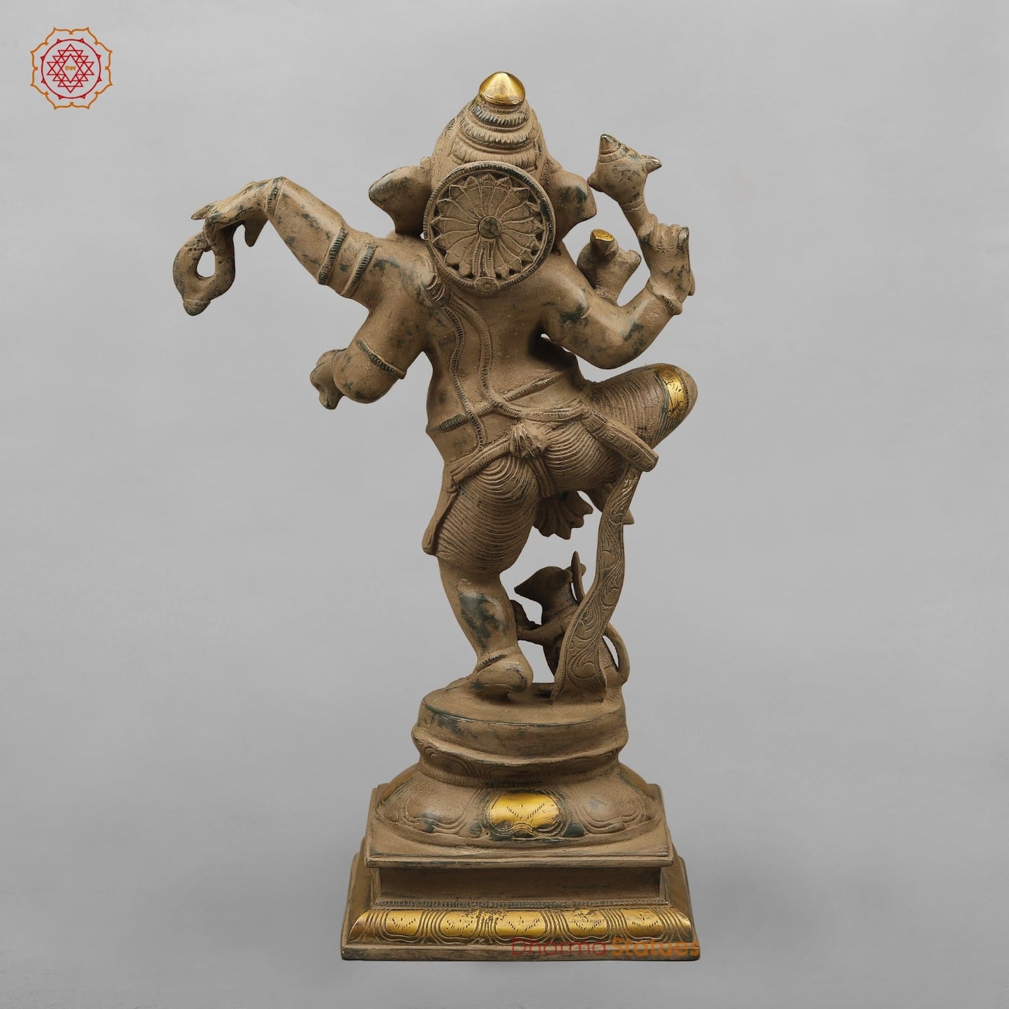 Brass Ganesh Dancing with Rat, Antique finish 18”