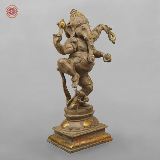Brass Ganesh Dancing with Rat, Antique finish 18”