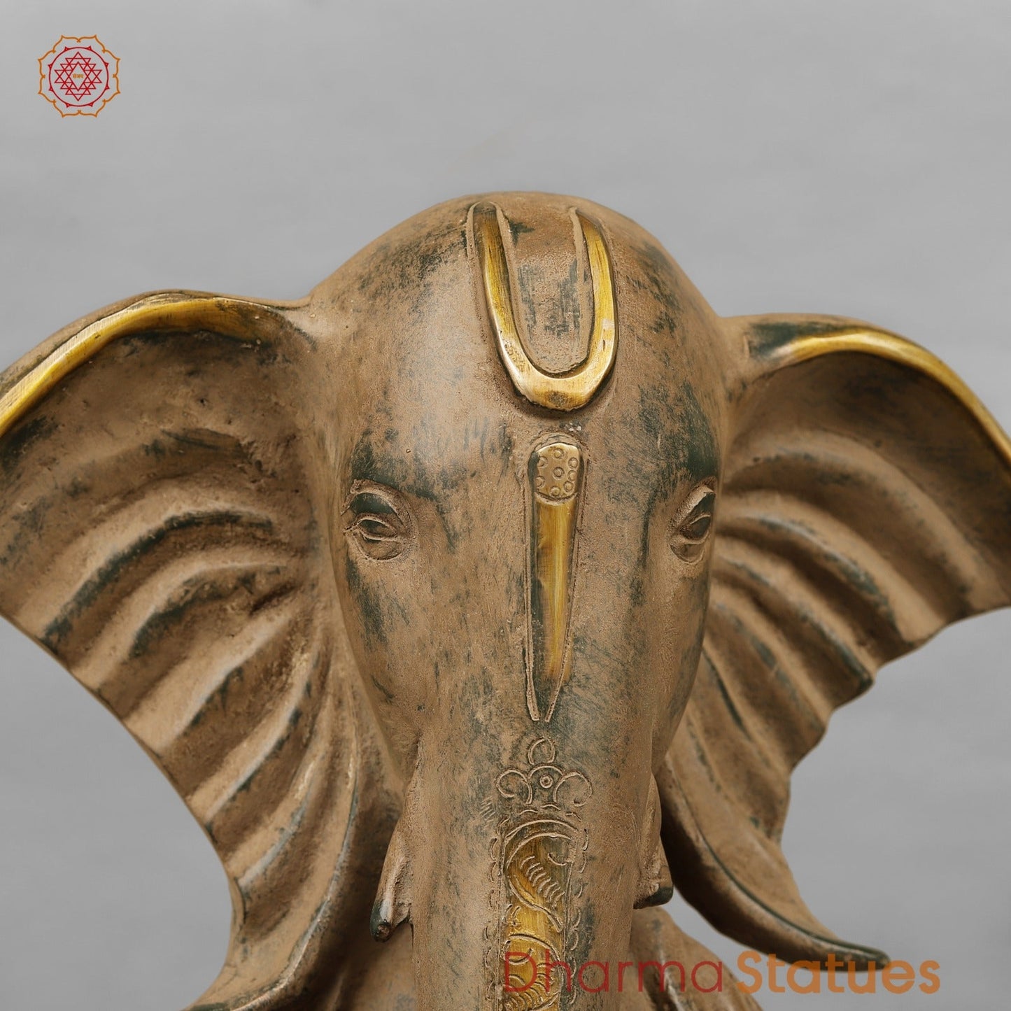 Brass Modern Ganesh seared With Long Ears, Green Patina Sand Finish 15”