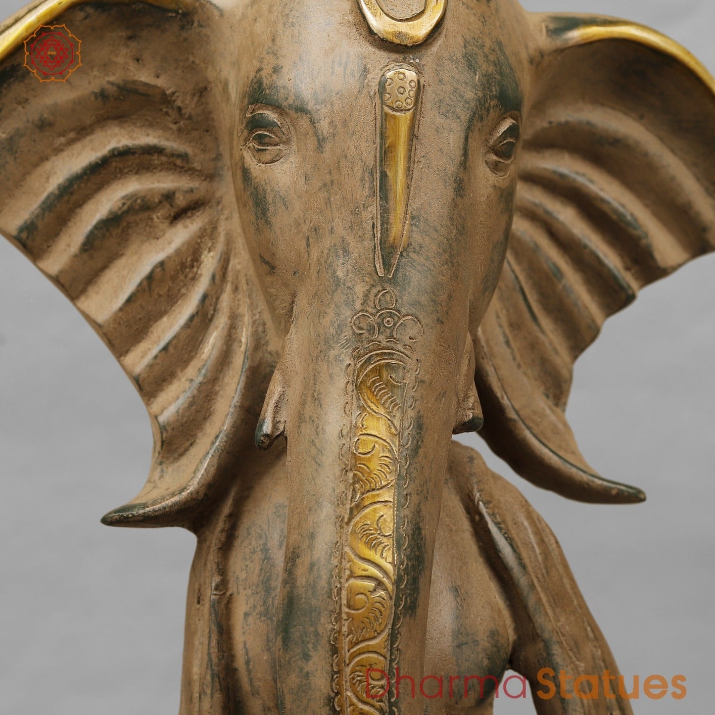 Brass Modern Ganesh seared With Long Ears, Green Patina Sand Finish 15”