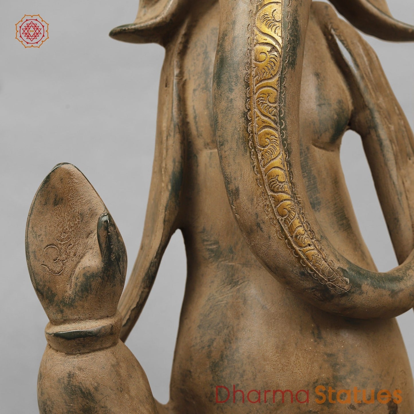 Brass Modern Ganesh seared With Long Ears, Green Patina Sand Finish 15”