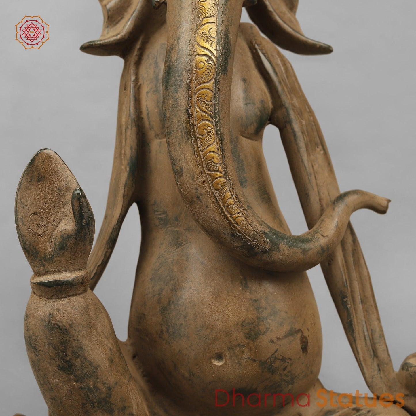 Brass Modern Ganesh seared With Long Ears, Green Patina Sand Finish 15”