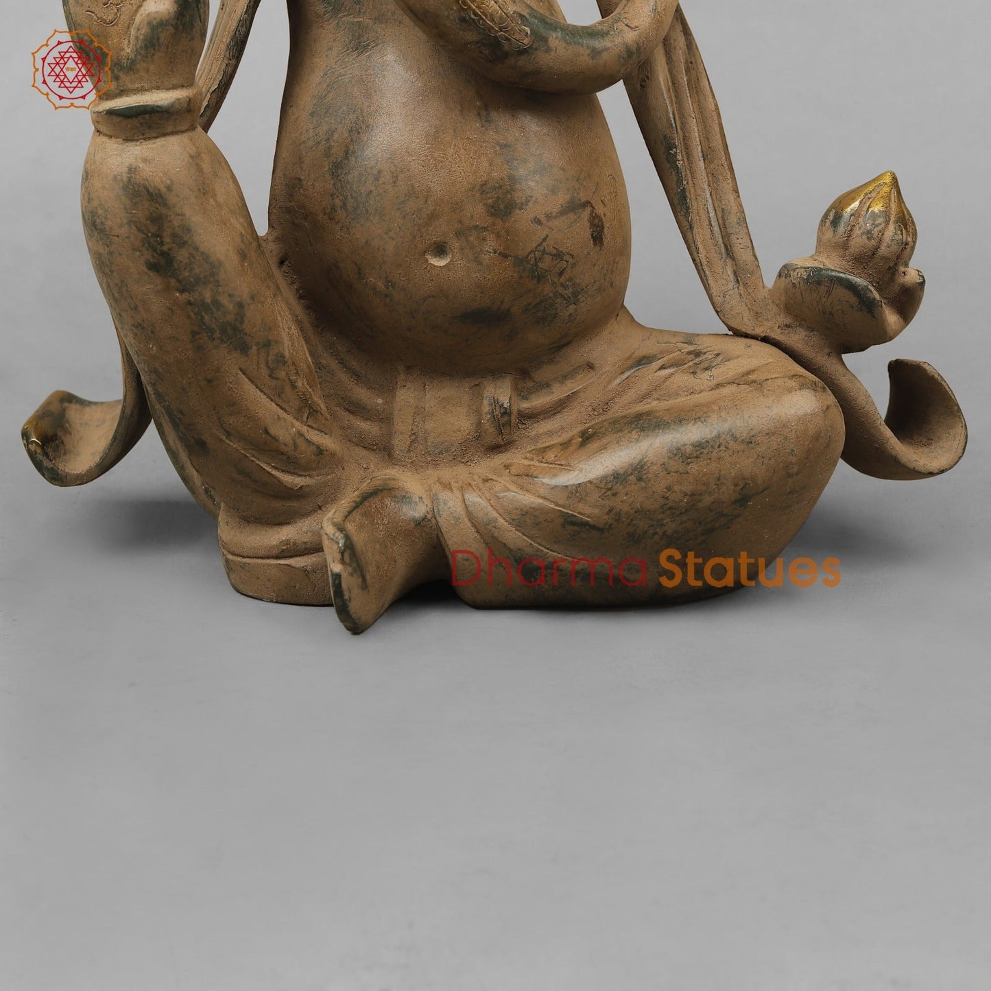 Brass Modern Ganesh seared With Long Ears, Green Patina Sand Finish 15”