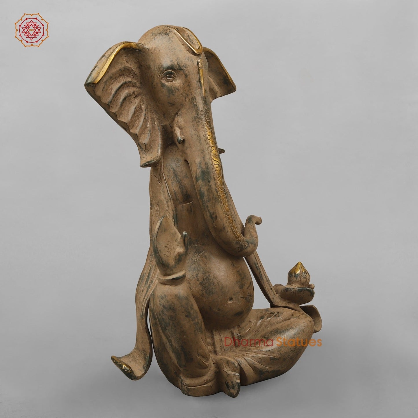 Brass Modern Ganesh seared With Long Ears, Green Patina Sand Finish 15”