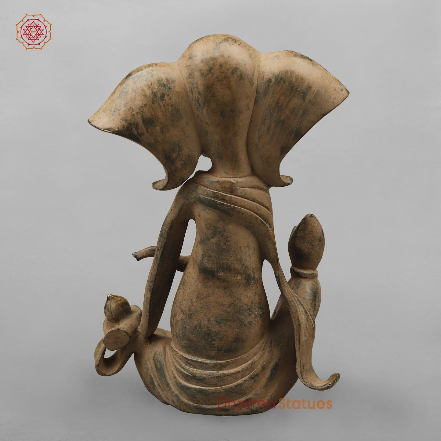 Brass Modern Ganesh seared With Long Ears, Green Patina Sand Finish 15”