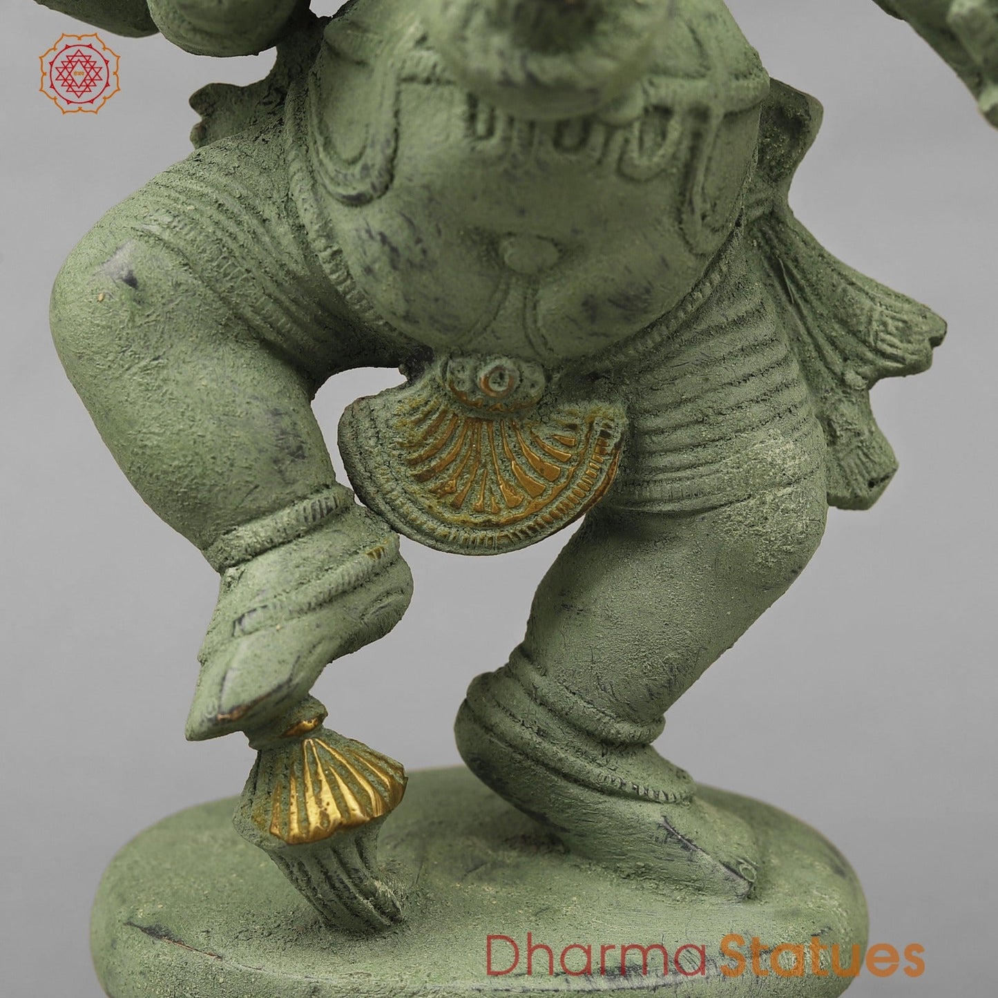 Brass Dancing Ganesh, Green Patina Antique Finish 12.5”